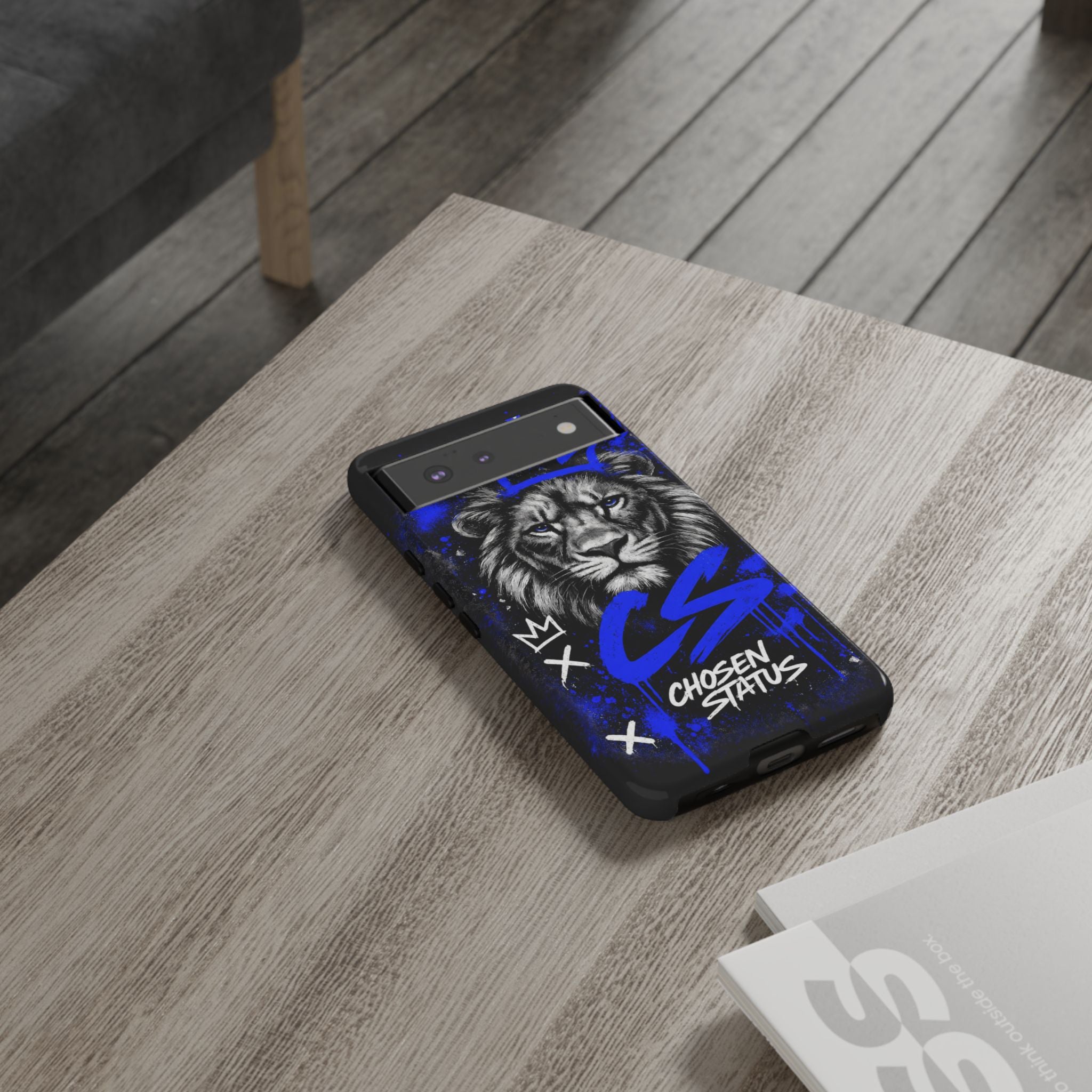 Lion “Chosen Status” Phone Case — Blue Graffiti Protective Cover