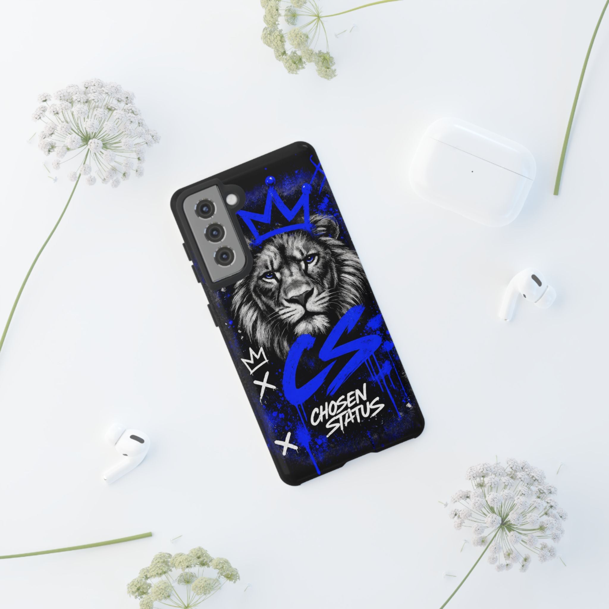 Lion “Chosen Status” Phone Case — Blue Graffiti Protective Cover