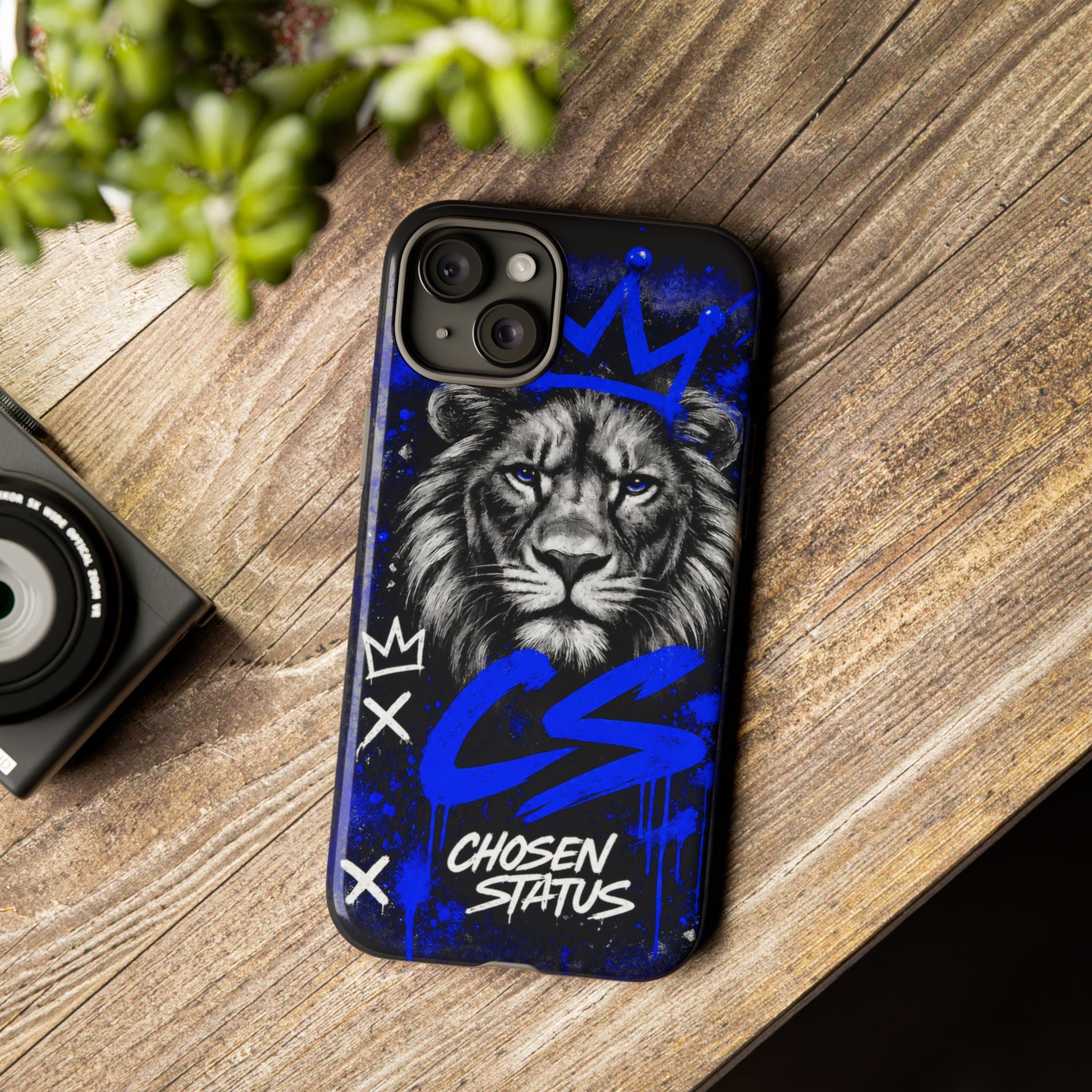 Lion “Chosen Status” Phone Case — Blue Graffiti Protective Cover