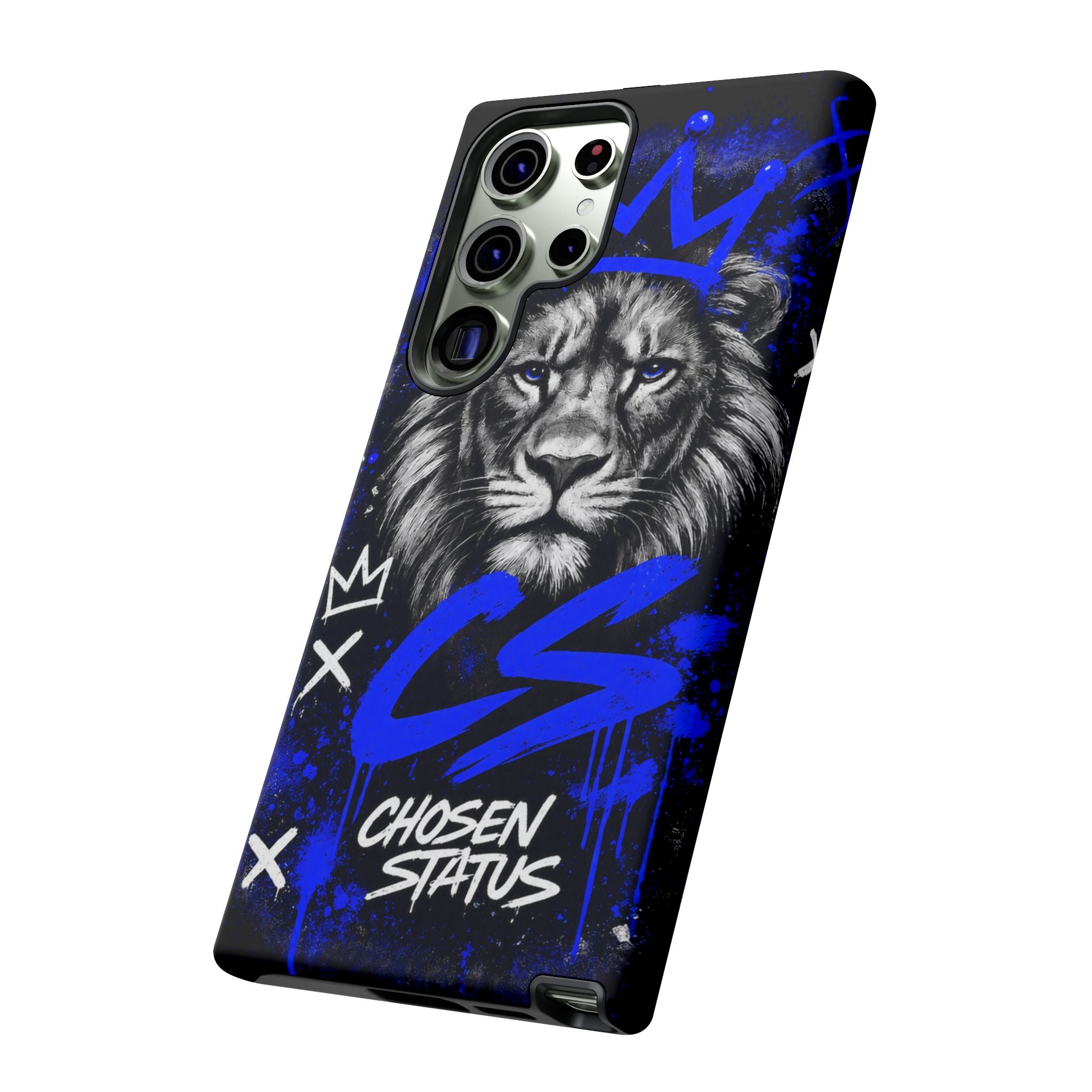 Lion “Chosen Status” Phone Case — Blue Graffiti Protective Cover