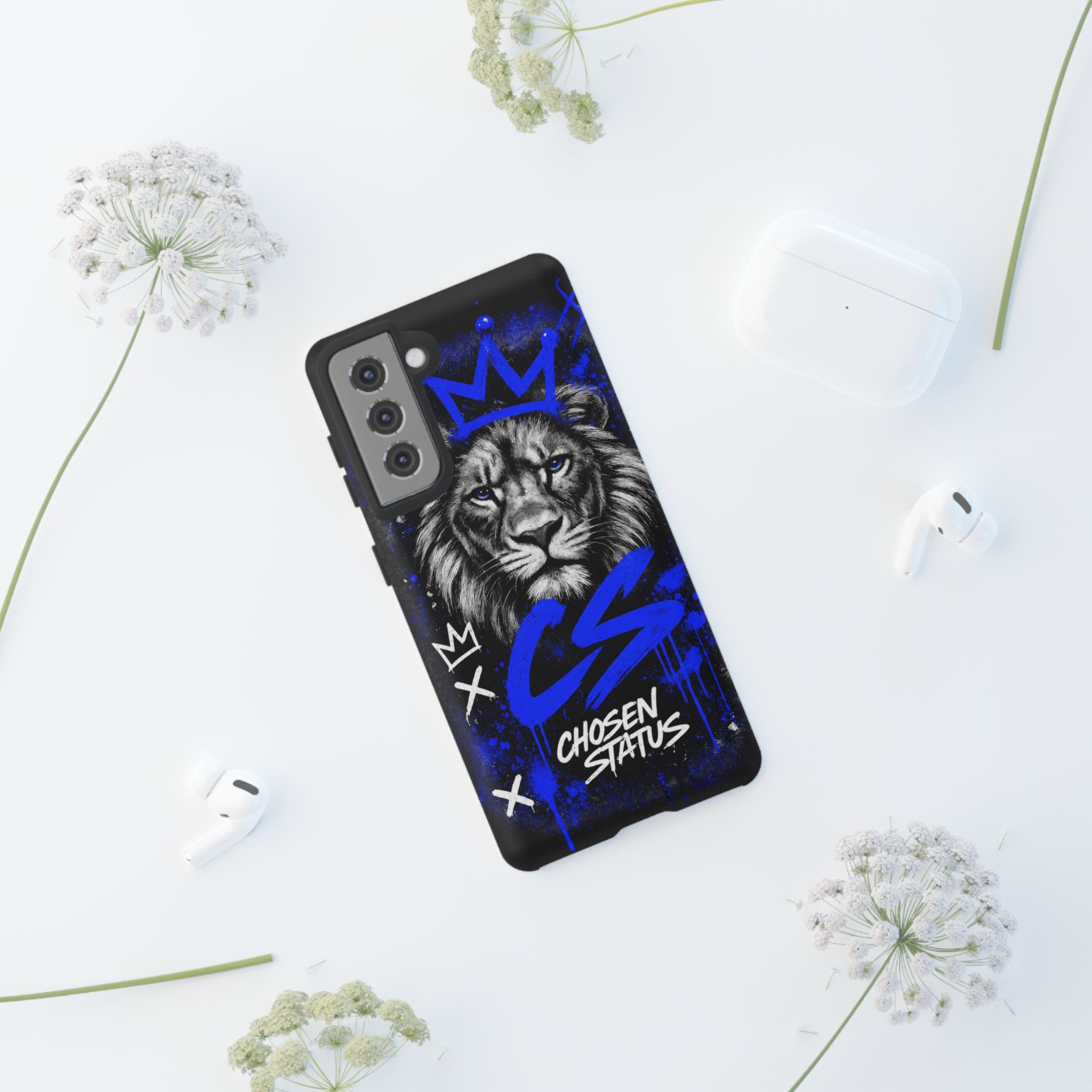 Lion “Chosen Status” Phone Case — Blue Graffiti Protective Cover