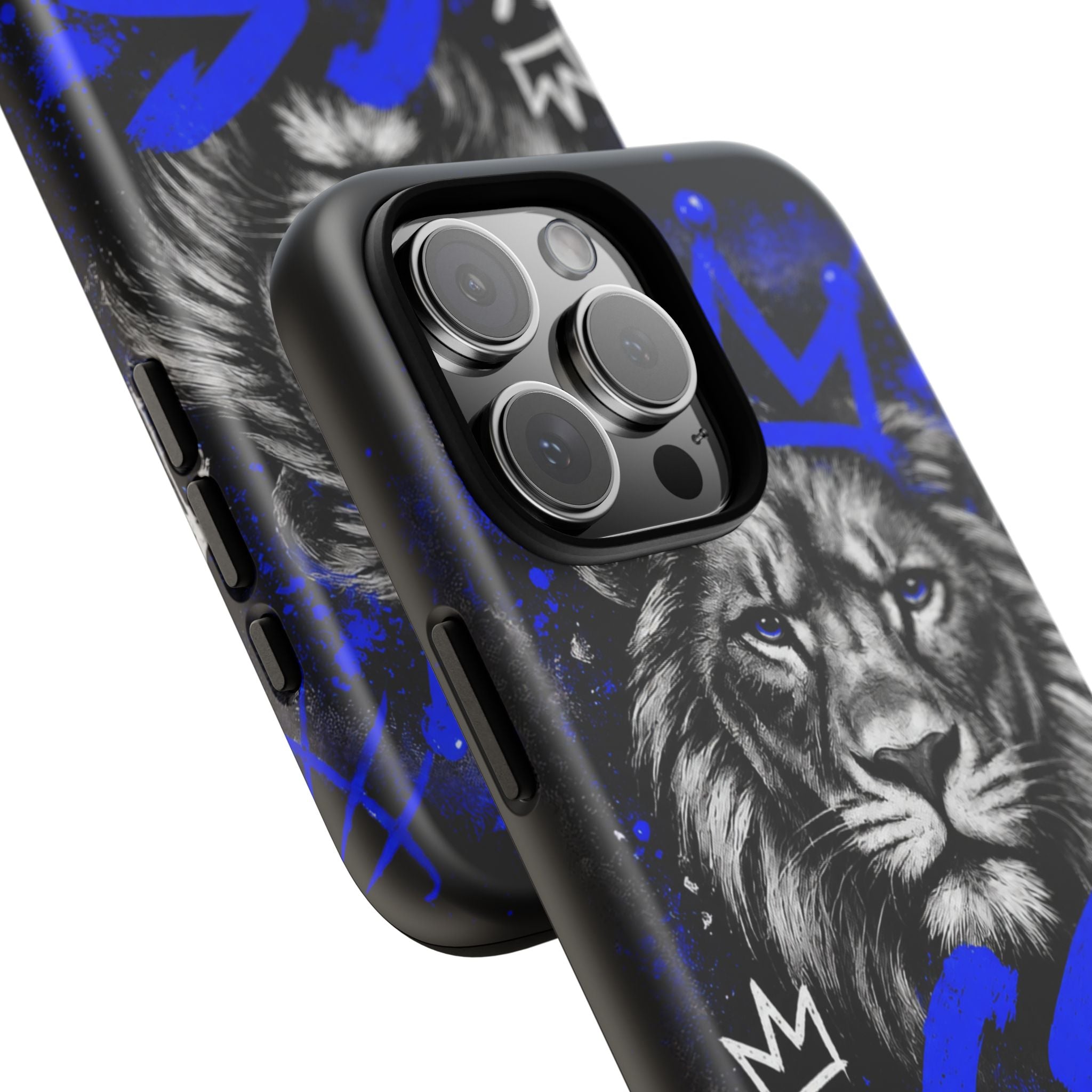 Lion “Chosen Status” Phone Case — Blue Graffiti Protective Cover