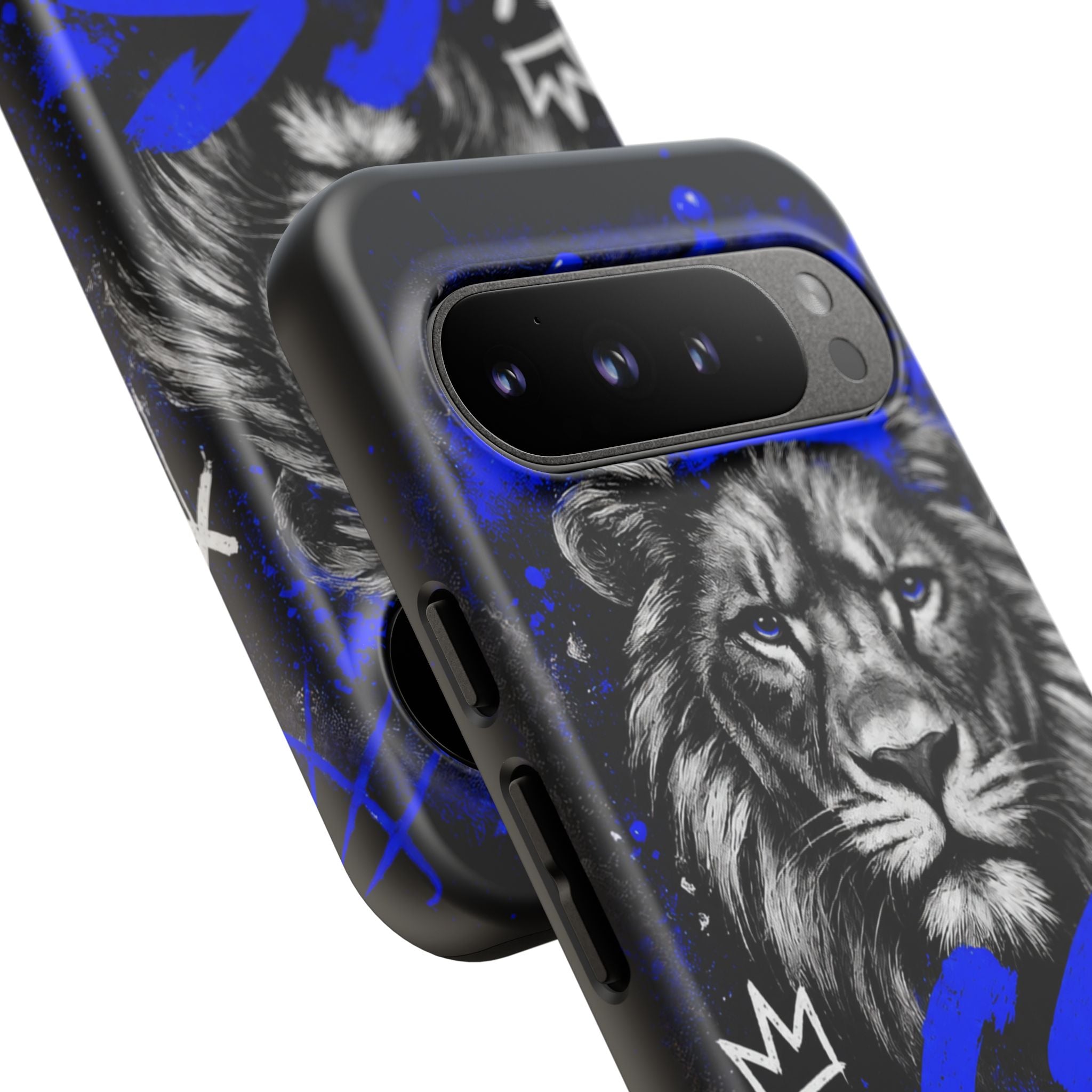 Lion “Chosen Status” Phone Case — Blue Graffiti Protective Cover