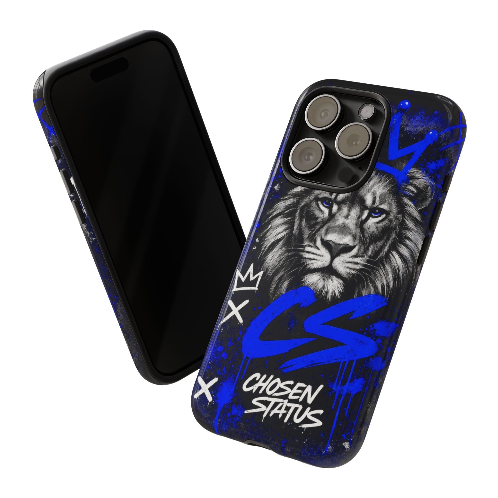 Lion “Chosen Status” Phone Case — Blue Graffiti Protective Cover