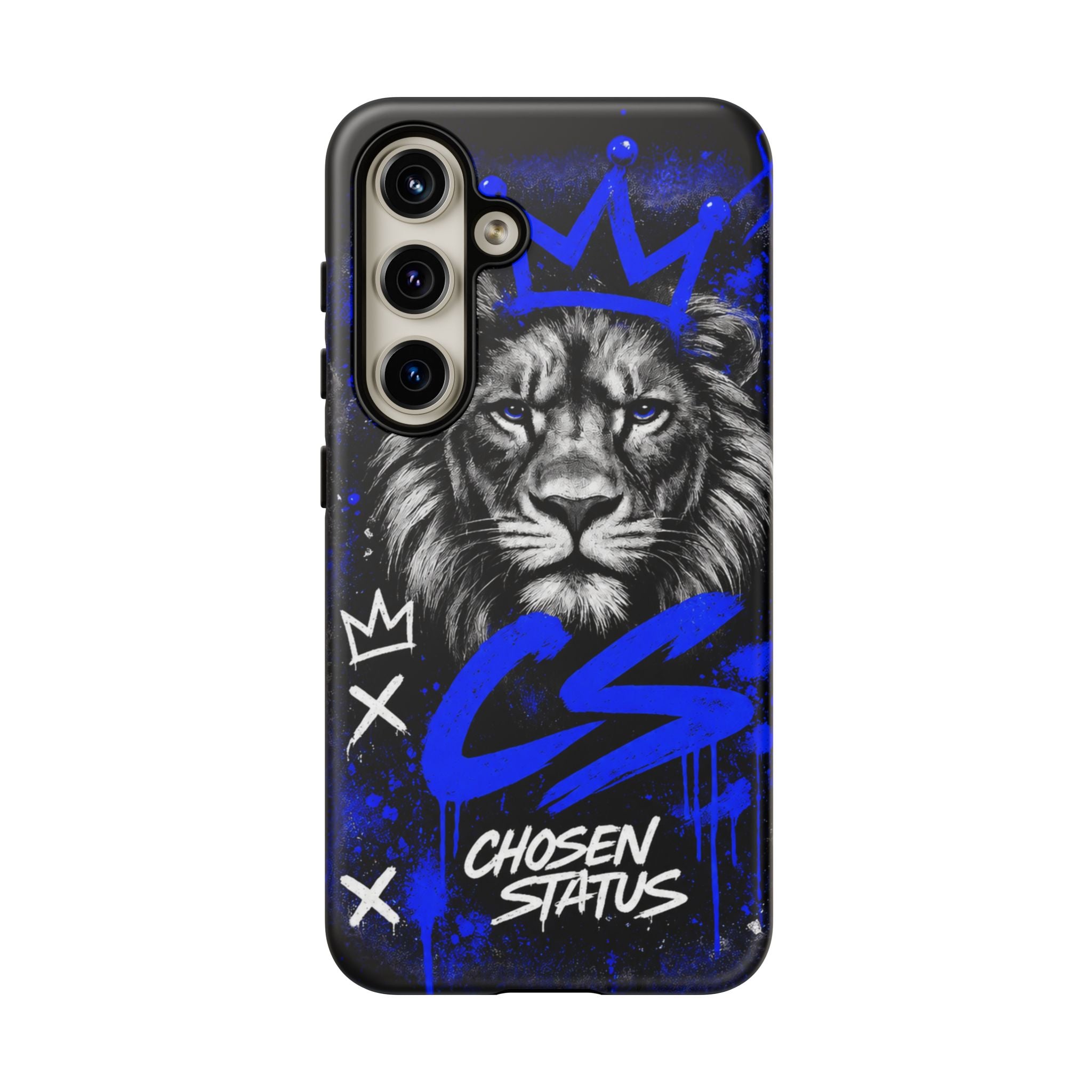 Lion “Chosen Status” Phone Case — Blue Graffiti Protective Cover