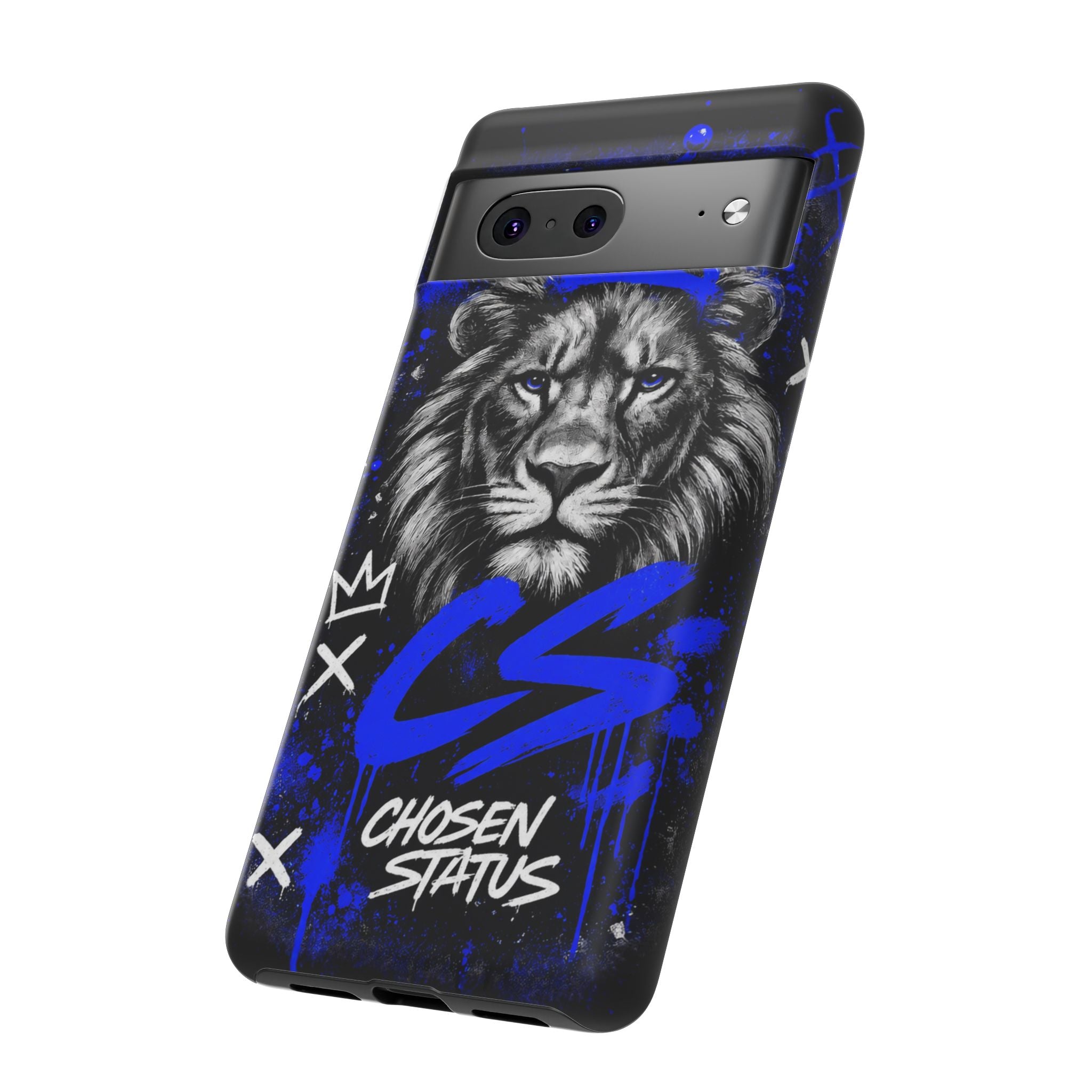 Lion “Chosen Status” Phone Case — Blue Graffiti Protective Cover