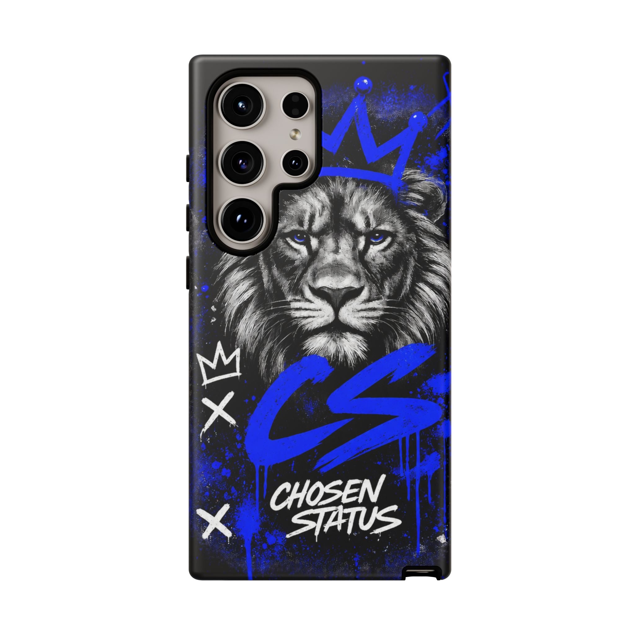 Lion “Chosen Status” Phone Case — Blue Graffiti Protective Cover