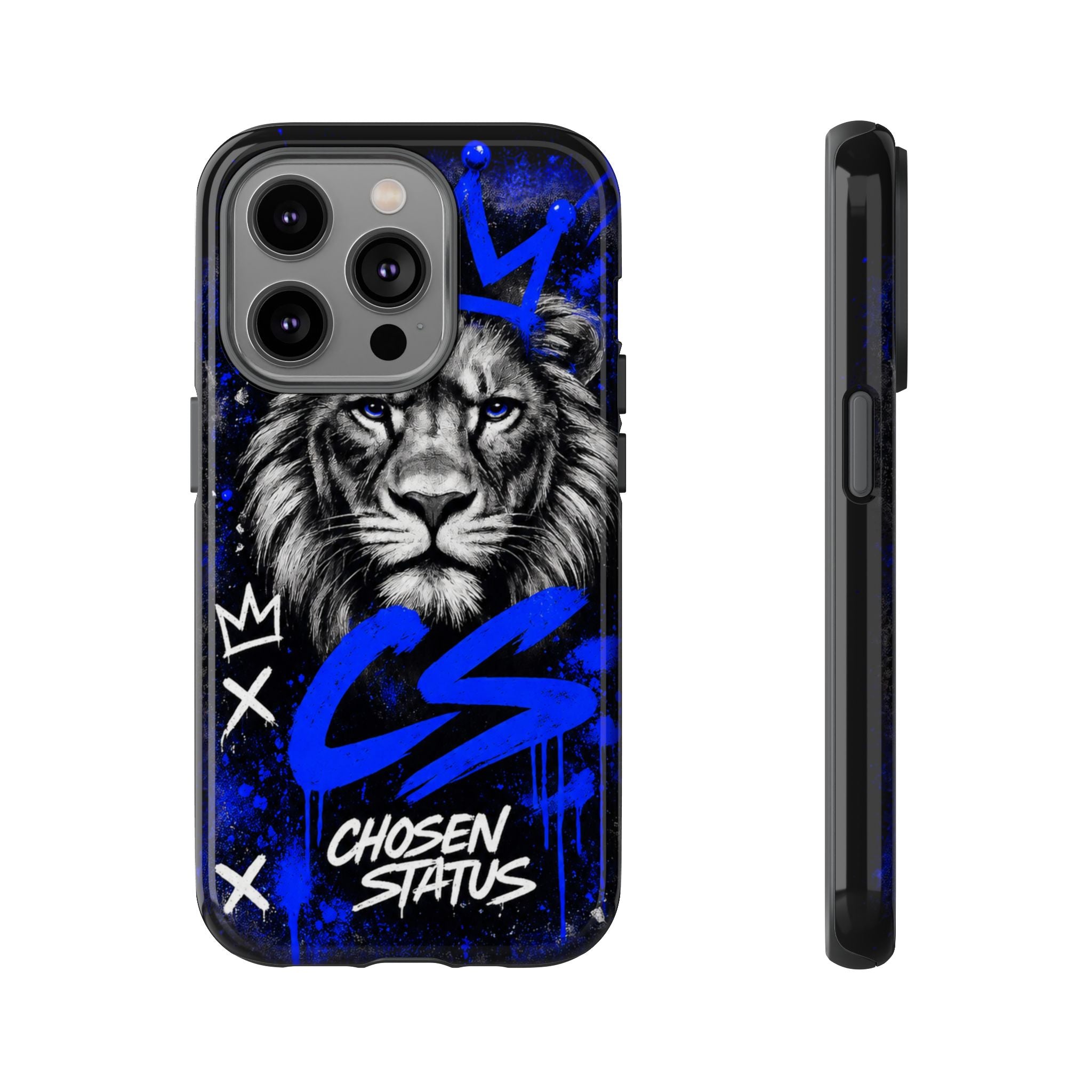 Lion “Chosen Status” Phone Case — Blue Graffiti Protective Cover