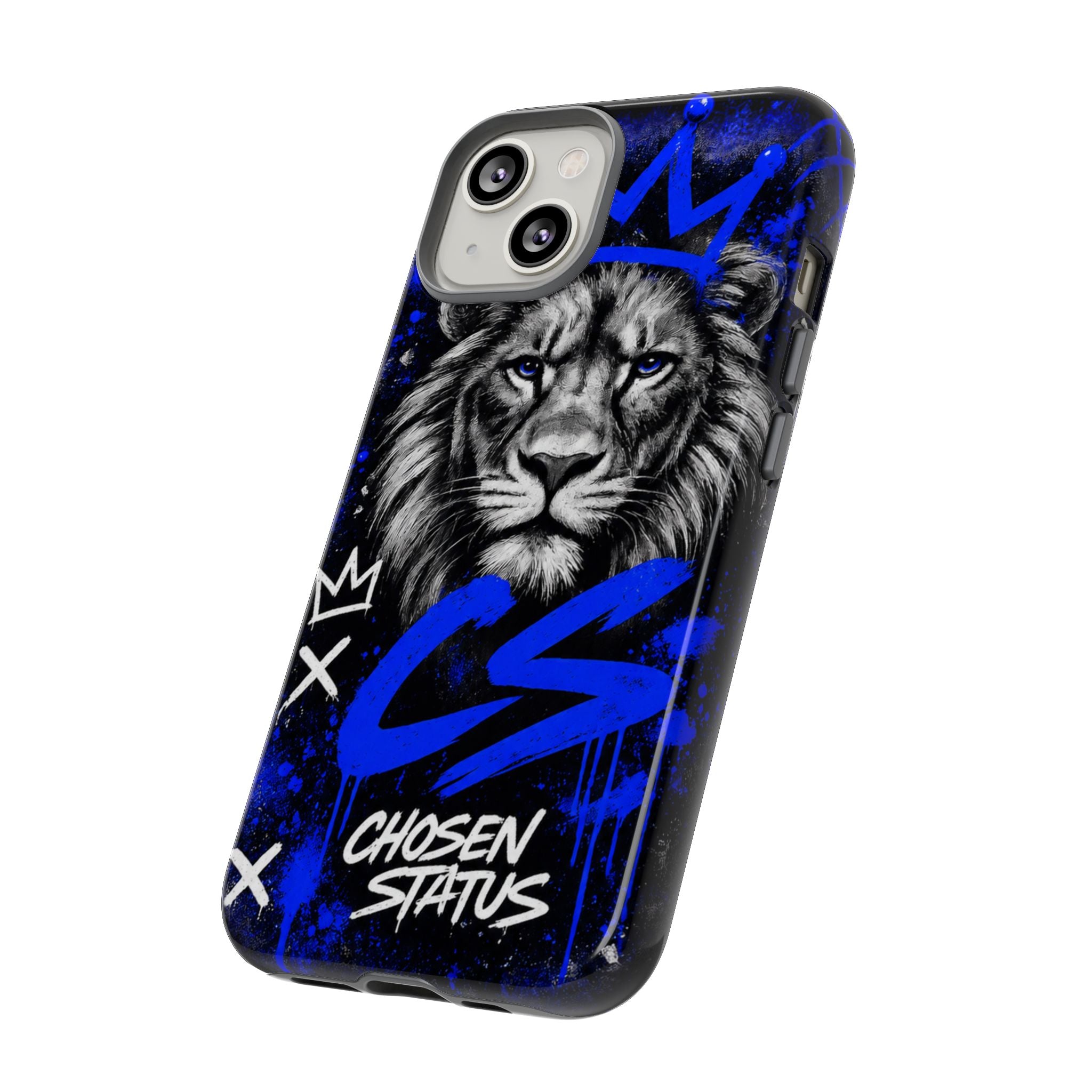 Lion “Chosen Status” Phone Case — Blue Graffiti Protective Cover