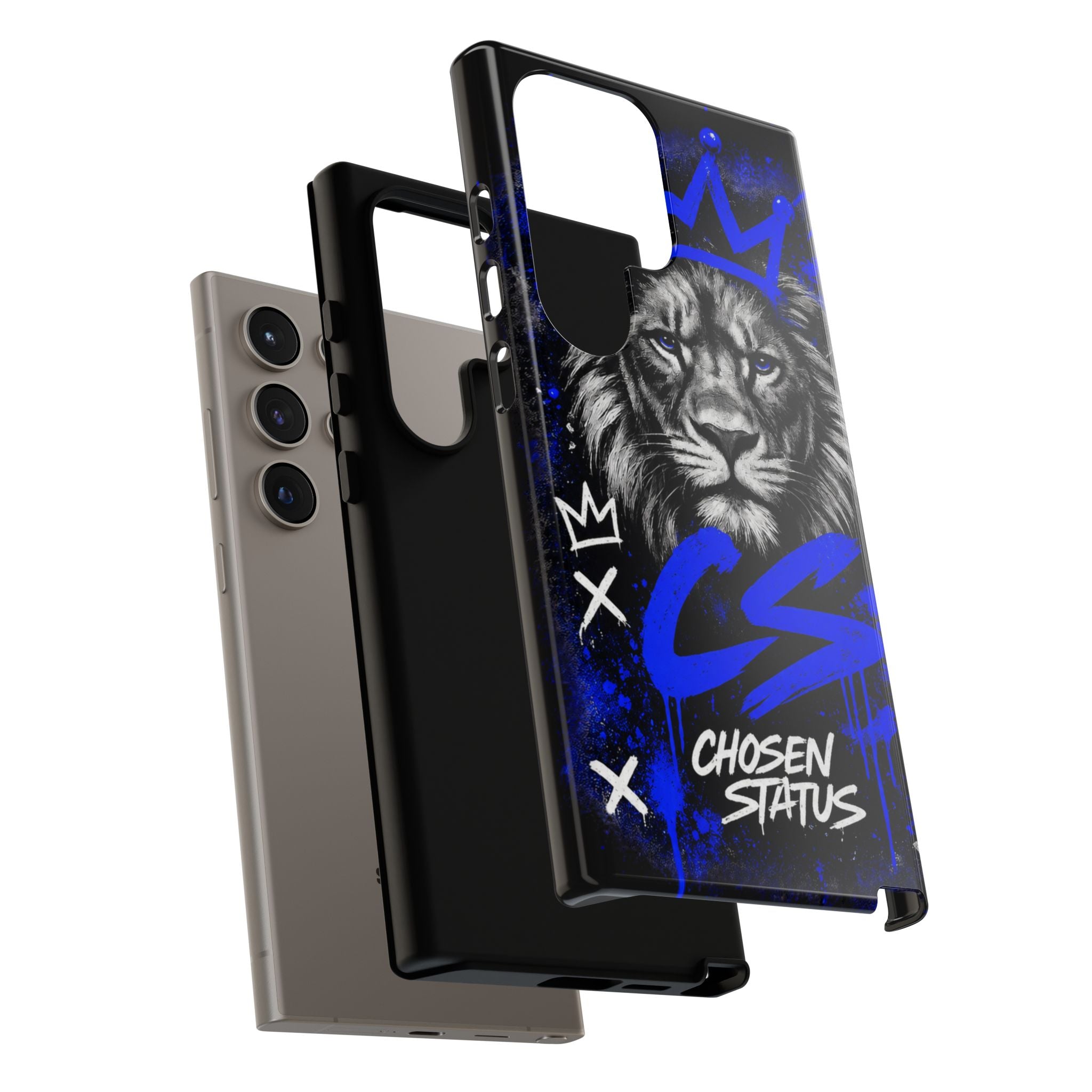 Lion “Chosen Status” Phone Case — Blue Graffiti Protective Cover