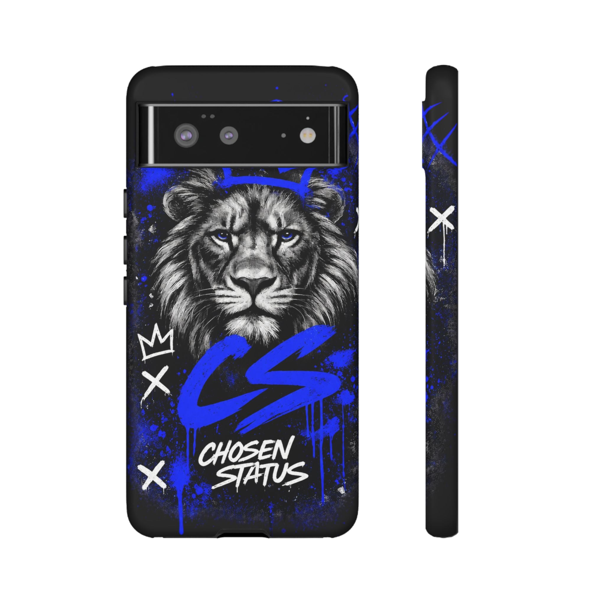 Lion “Chosen Status” Phone Case — Blue Graffiti Protective Cover