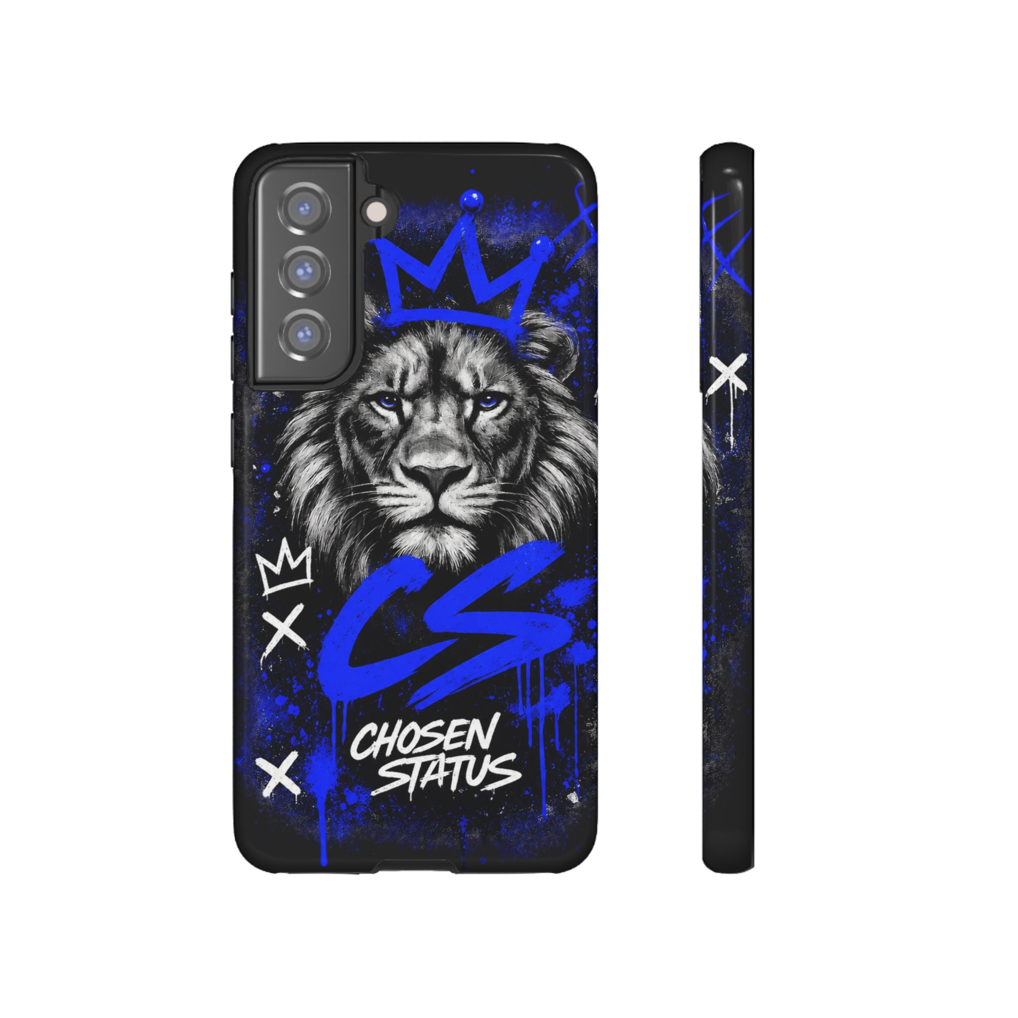 Lion “Chosen Status” Phone Case — Blue Graffiti Protective Cover