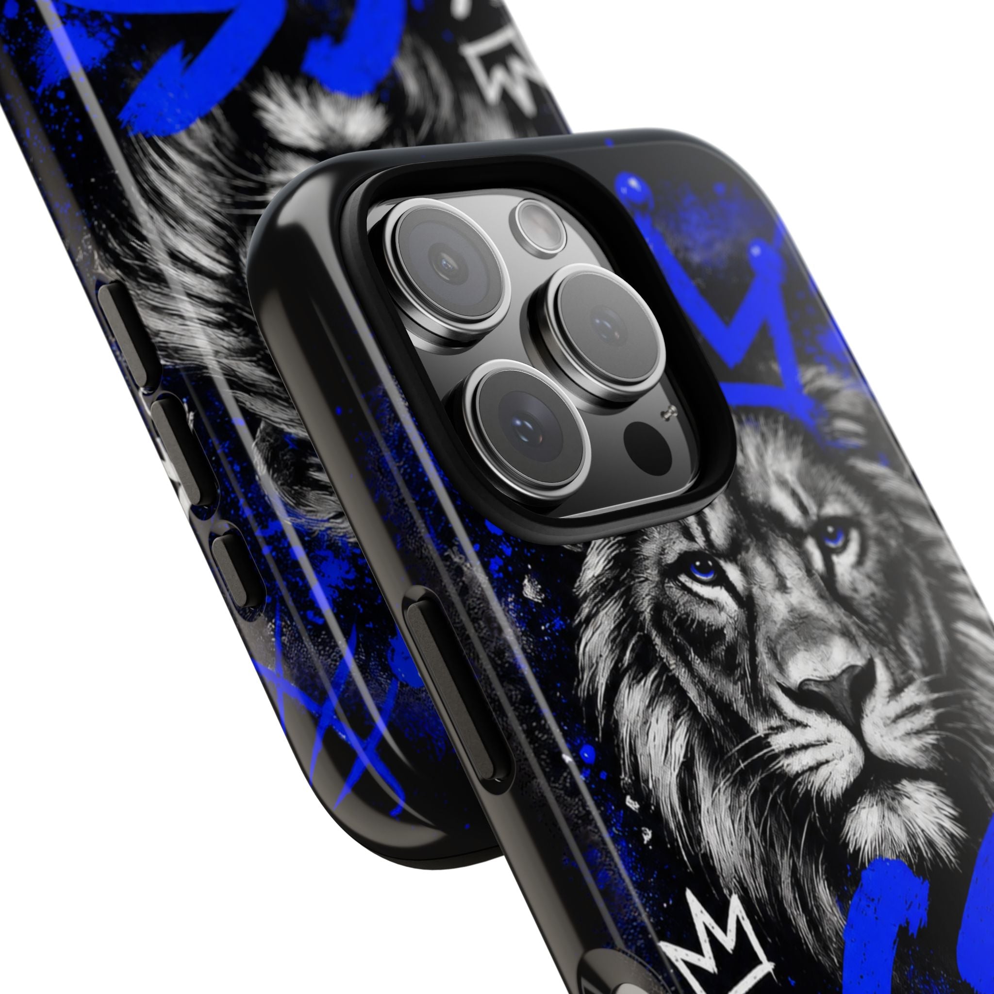 Lion “Chosen Status” Phone Case — Blue Graffiti Protective Cover