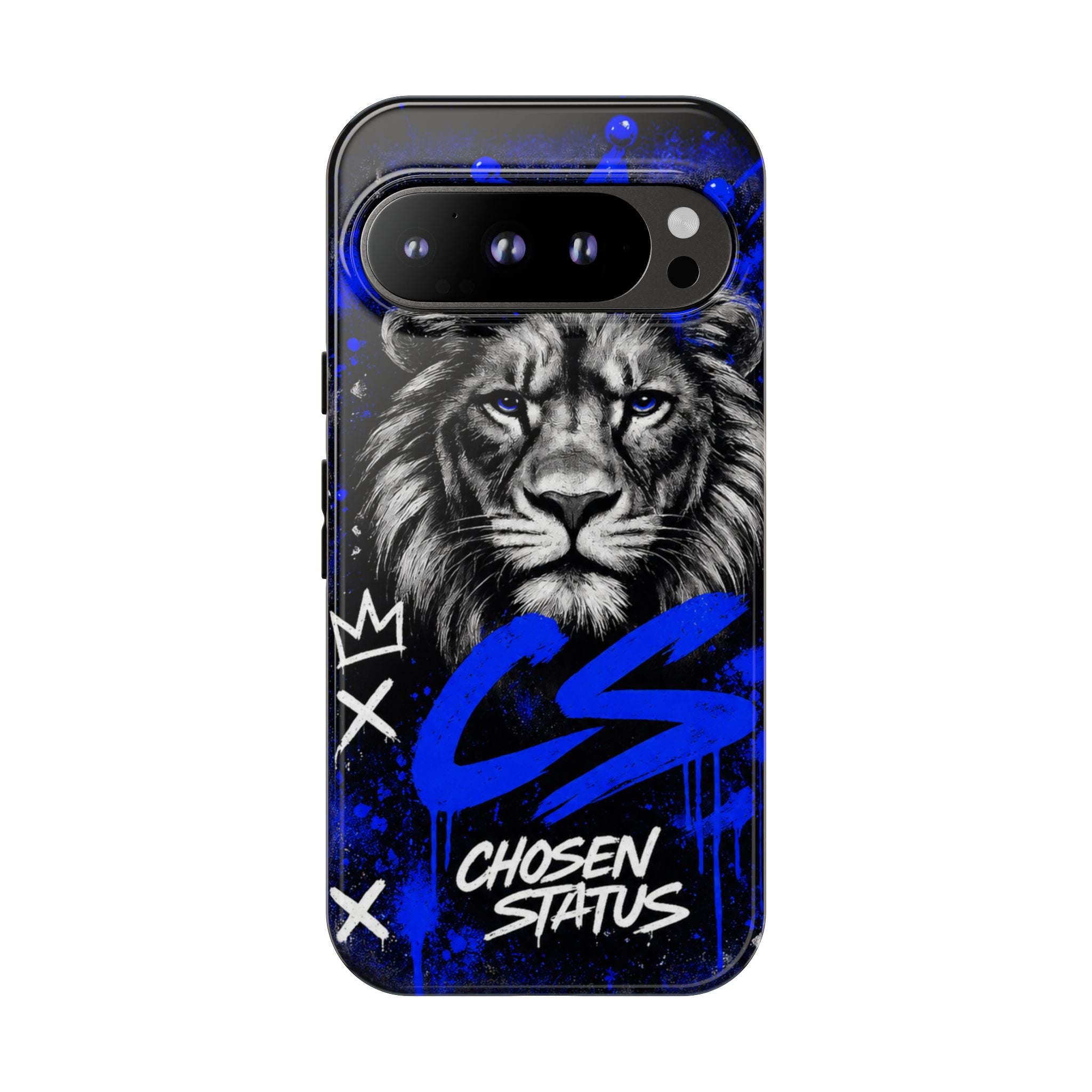 Lion “Chosen Status” Phone Case — Blue Graffiti Protective Cover