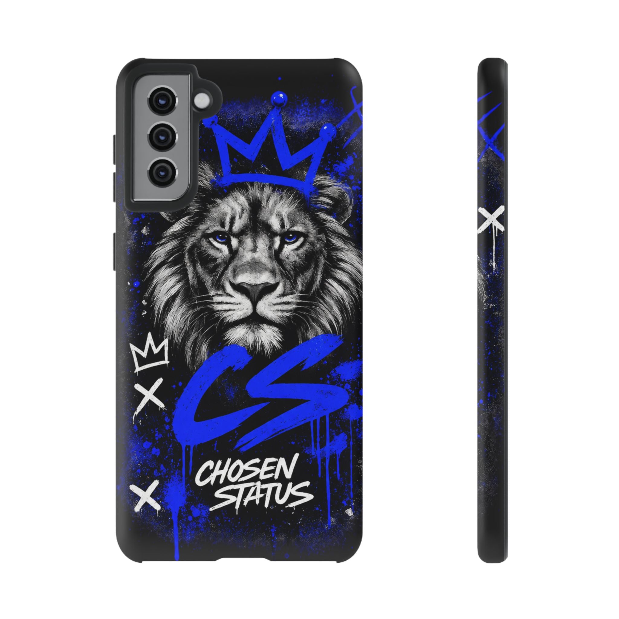 Lion “Chosen Status” Phone Case — Blue Graffiti Protective Cover