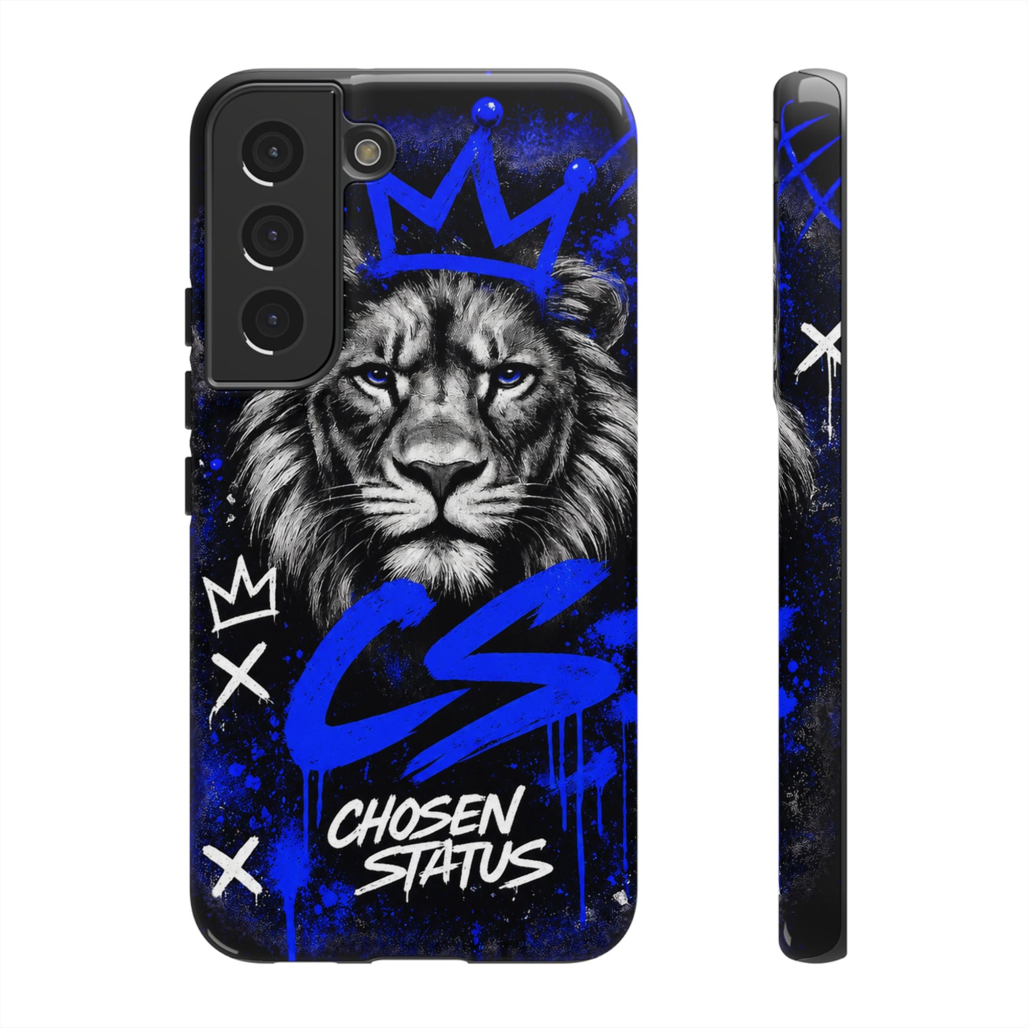 Lion “Chosen Status” Phone Case — Blue Graffiti Protective Cover