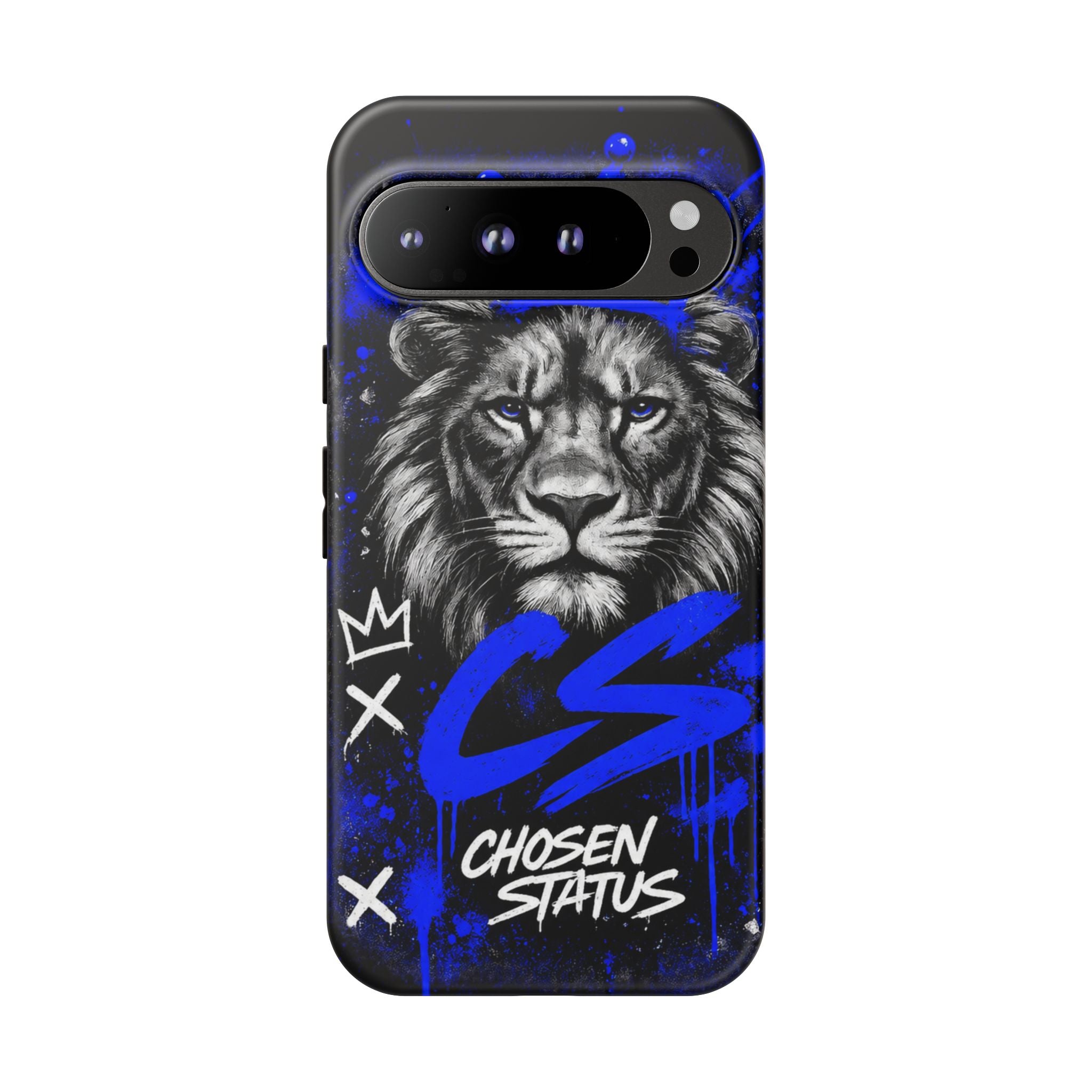 Lion “Chosen Status” Phone Case — Blue Graffiti Protective Cover
