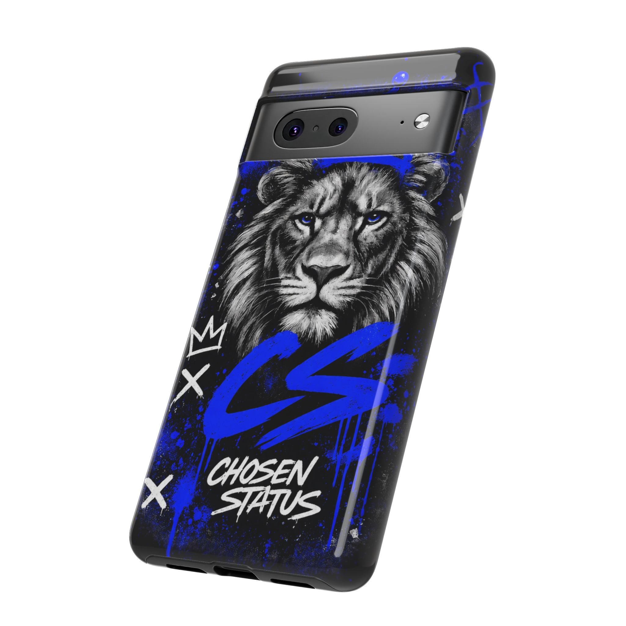 Lion “Chosen Status” Phone Case — Blue Graffiti Protective Cover