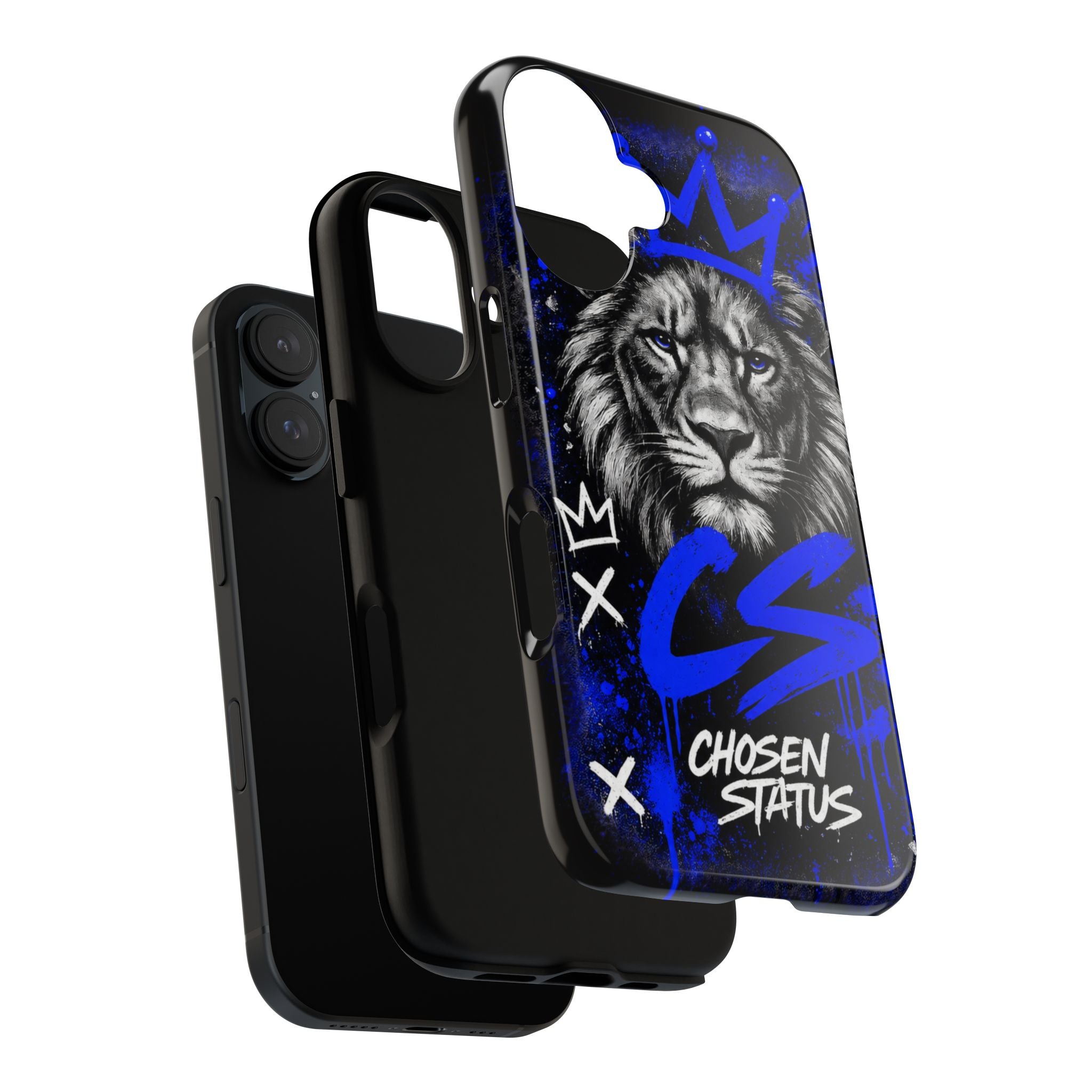 Lion “Chosen Status” Phone Case — Blue Graffiti Protective Cover