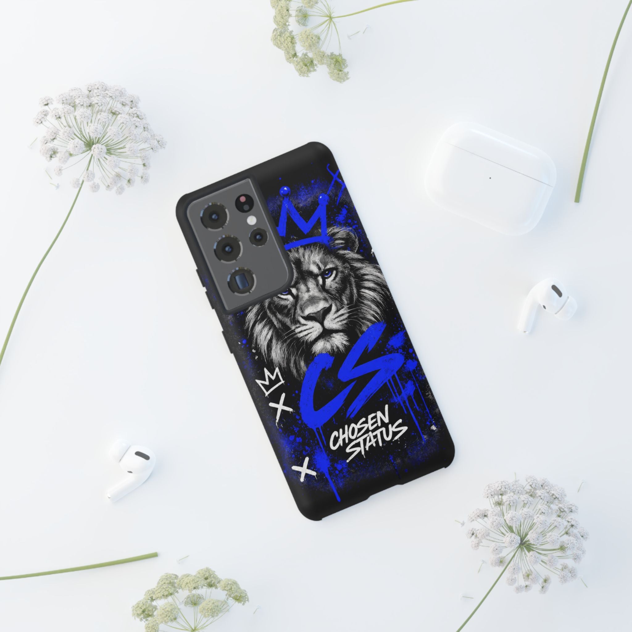 Lion “Chosen Status” Phone Case — Blue Graffiti Protective Cover