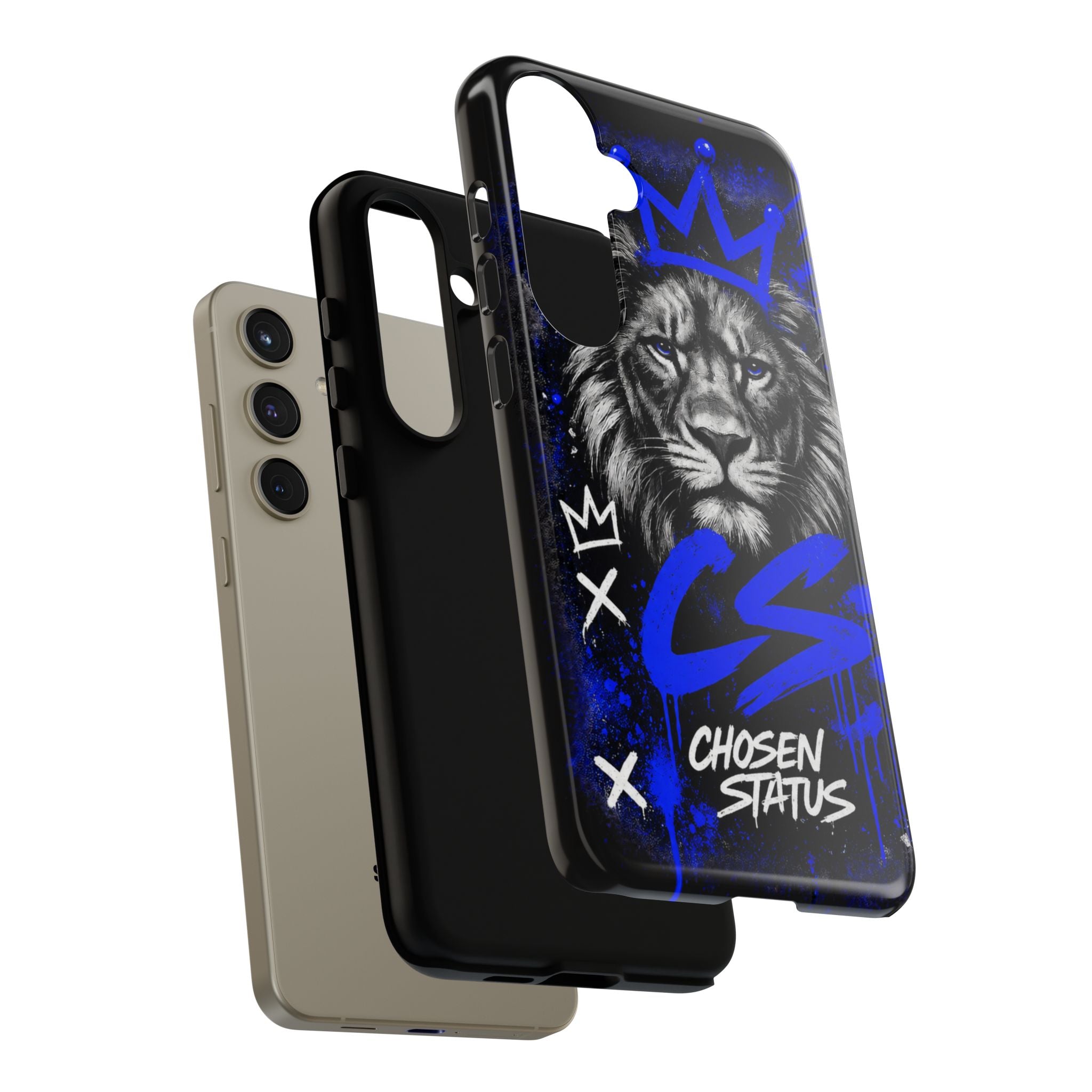 Lion “Chosen Status” Phone Case — Blue Graffiti Protective Cover