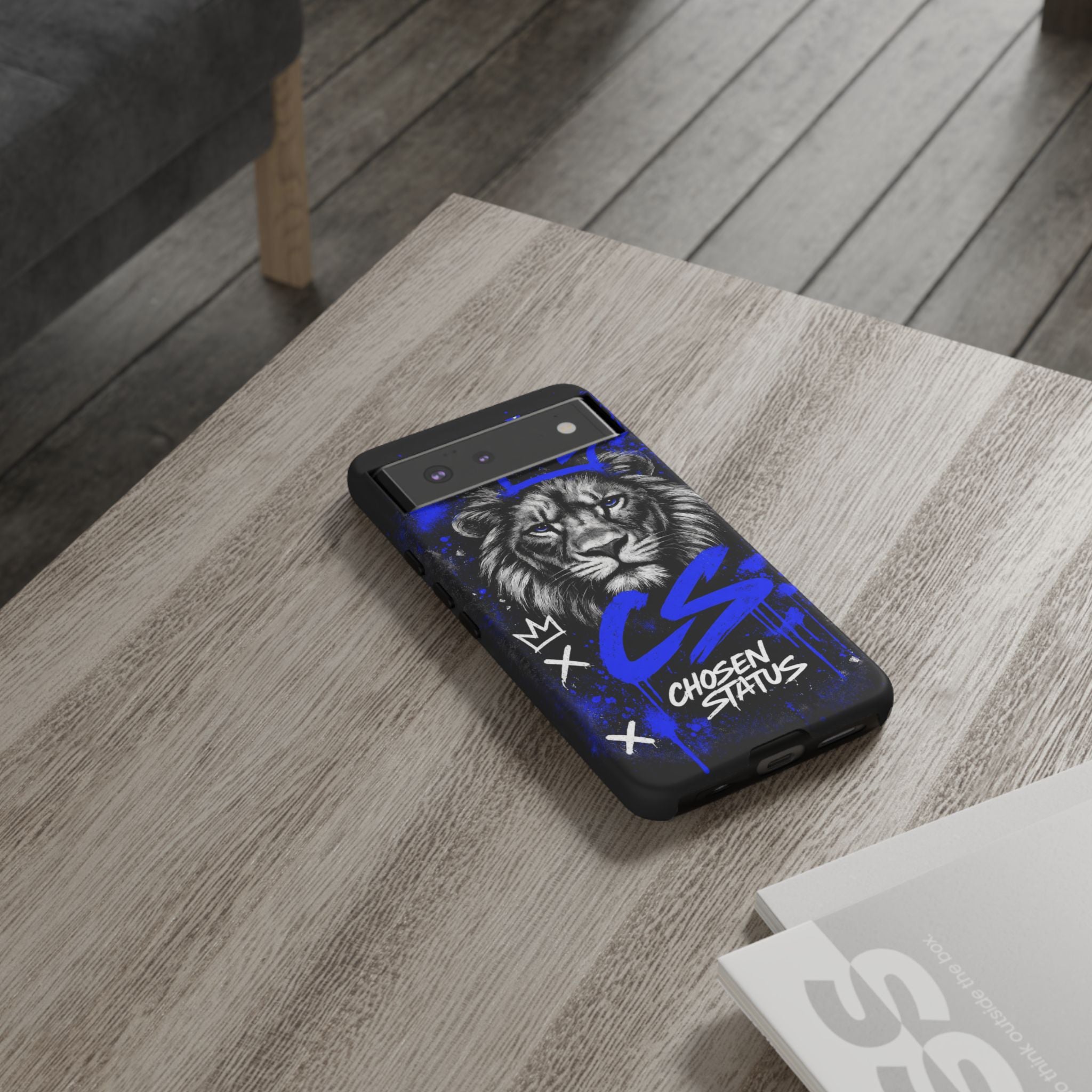 Lion “Chosen Status” Phone Case — Blue Graffiti Protective Cover