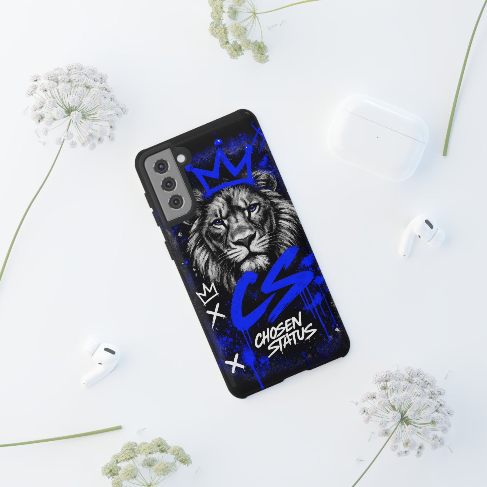 Lion “Chosen Status” Phone Case — Blue Graffiti Protective Cover