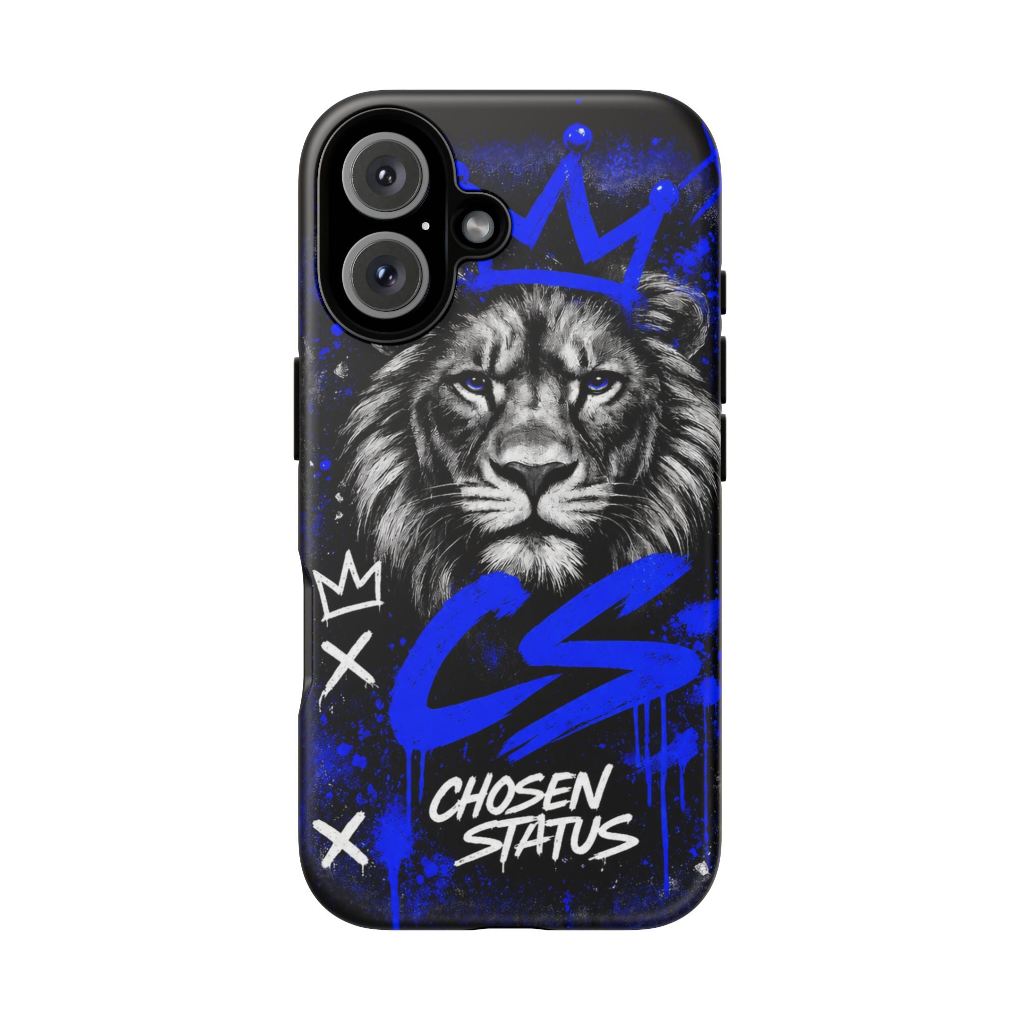 Lion “Chosen Status” Phone Case — Blue Graffiti Protective Cover