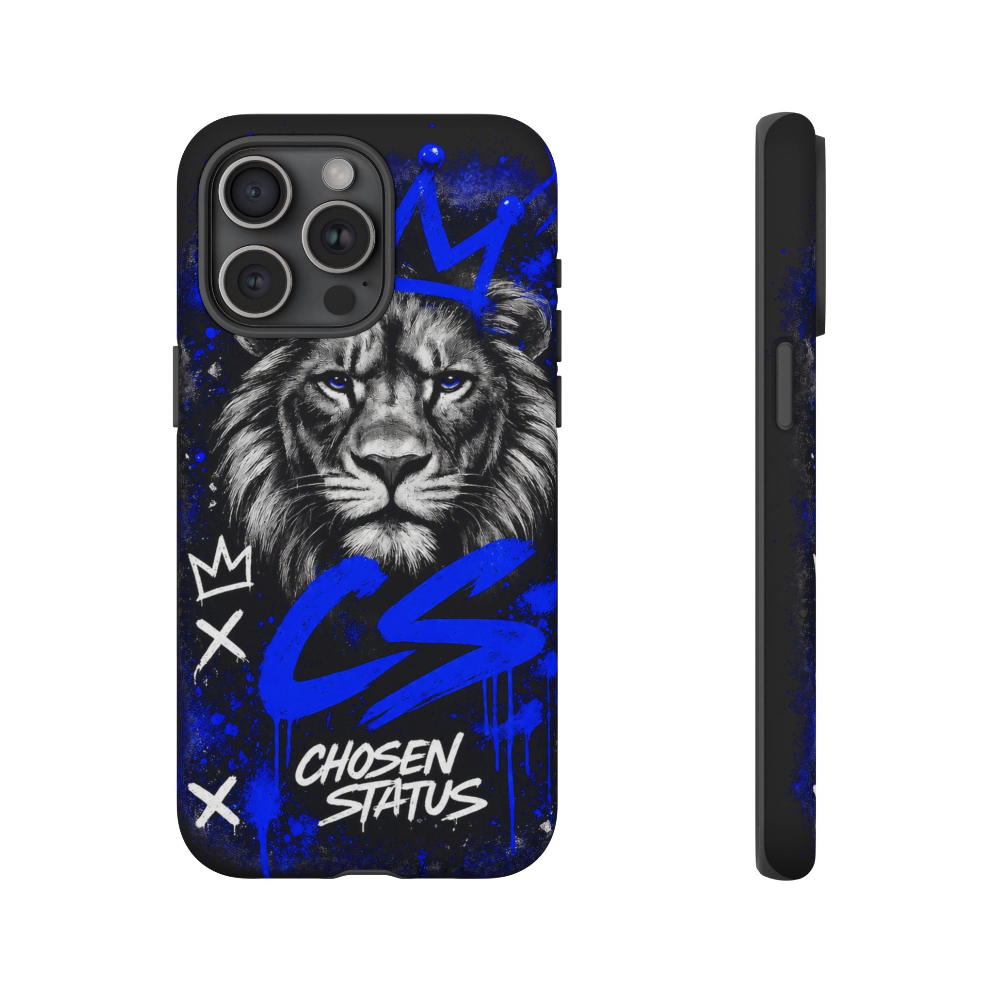 Lion “Chosen Status” Phone Case — Blue Graffiti Protective Cover