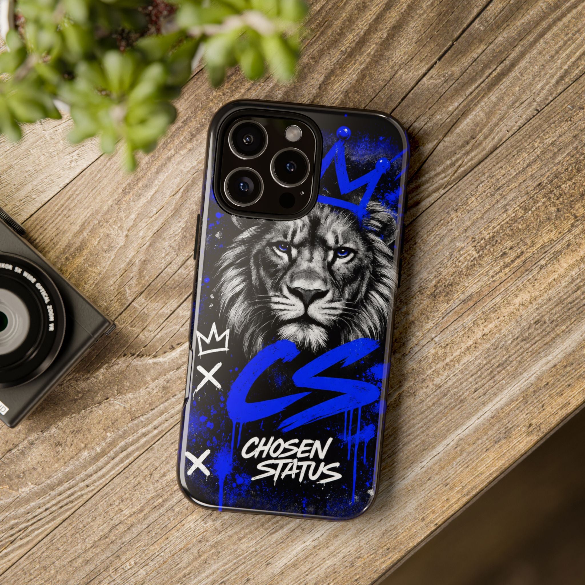Lion “Chosen Status” Phone Case — Blue Graffiti Protective Cover