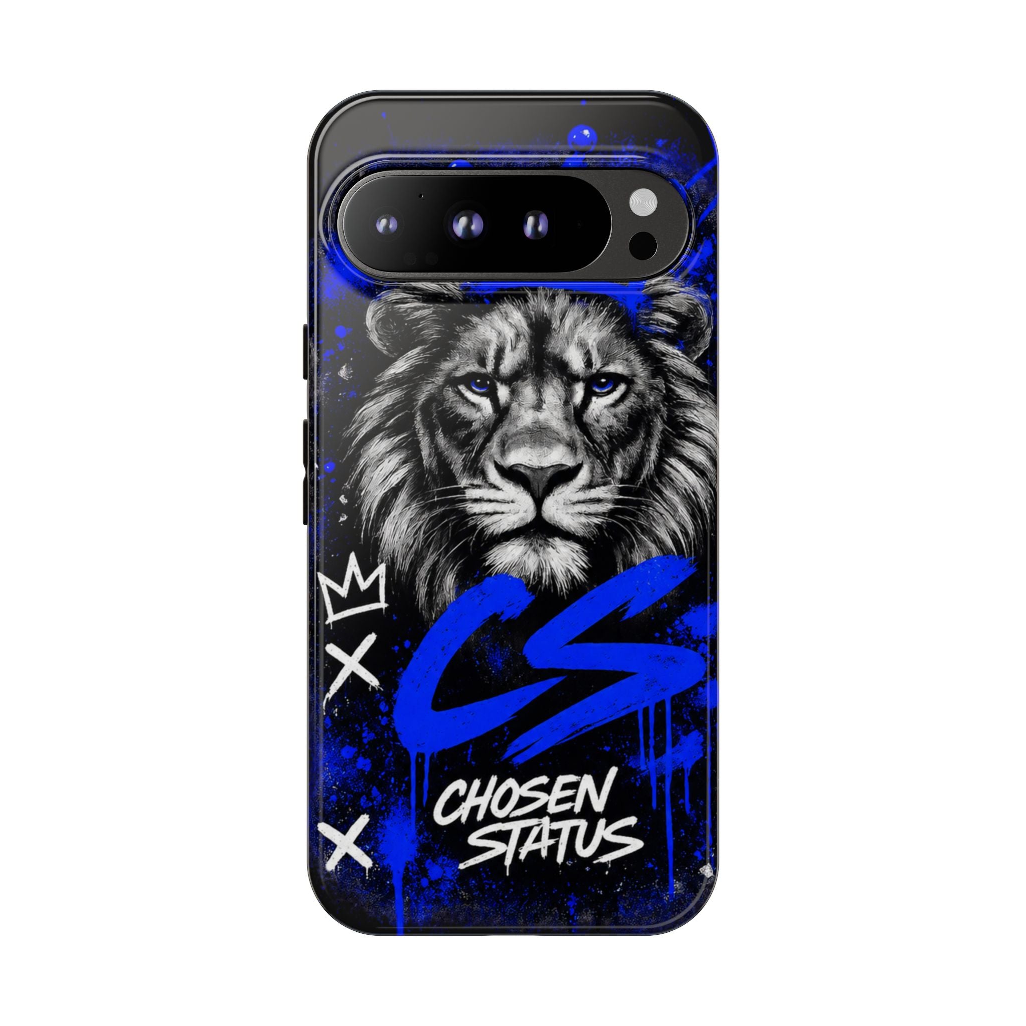 Lion “Chosen Status” Phone Case — Blue Graffiti Protective Cover