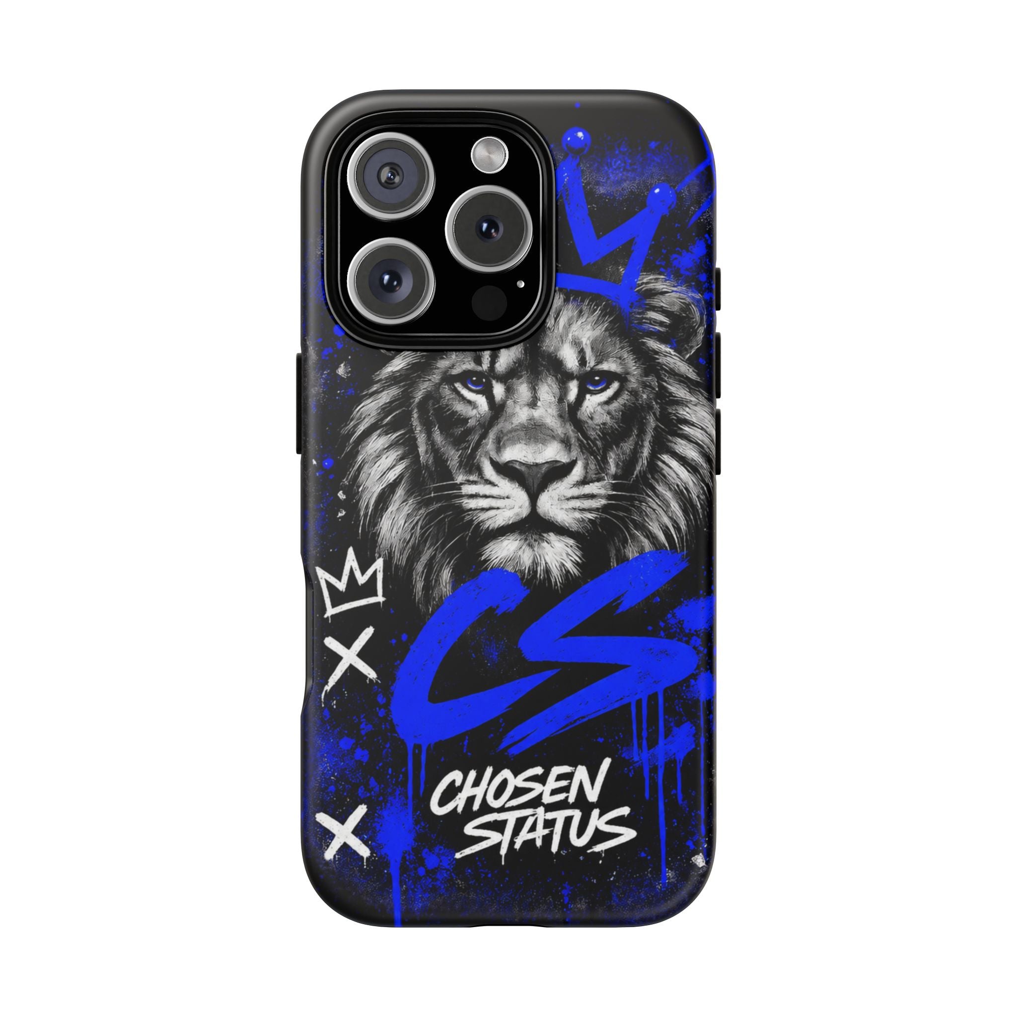 Lion “Chosen Status” Phone Case — Blue Graffiti Protective Cover