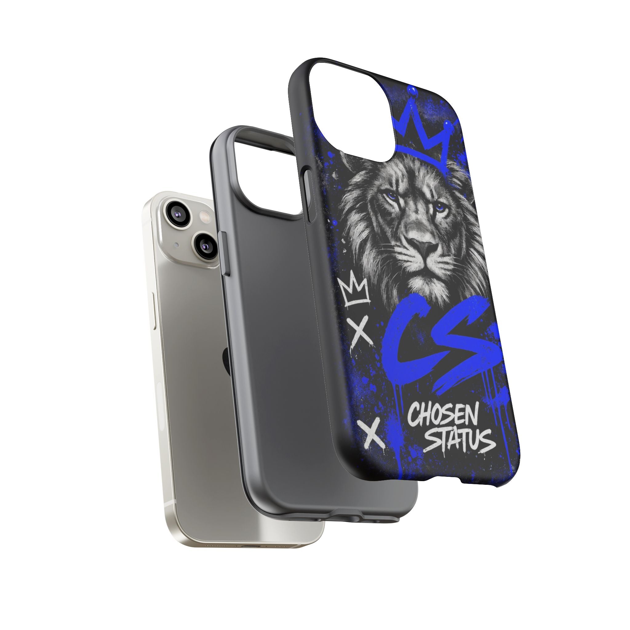 Lion “Chosen Status” Phone Case — Blue Graffiti Protective Cover