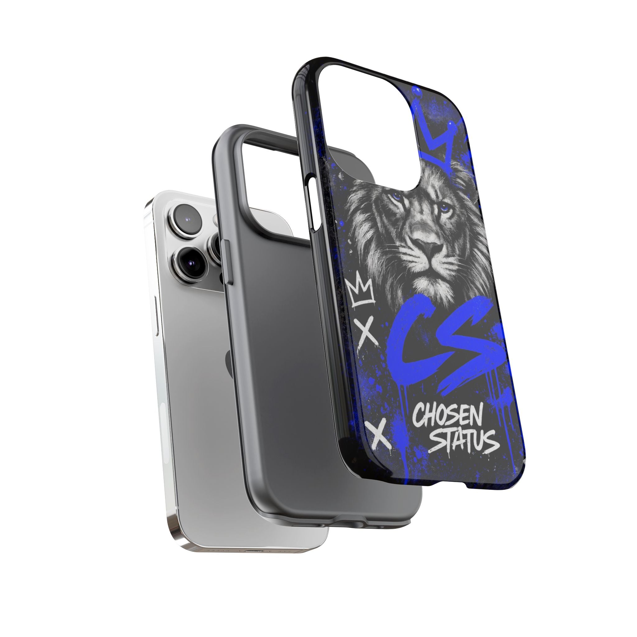 Lion “Chosen Status” Phone Case — Blue Graffiti Protective Cover