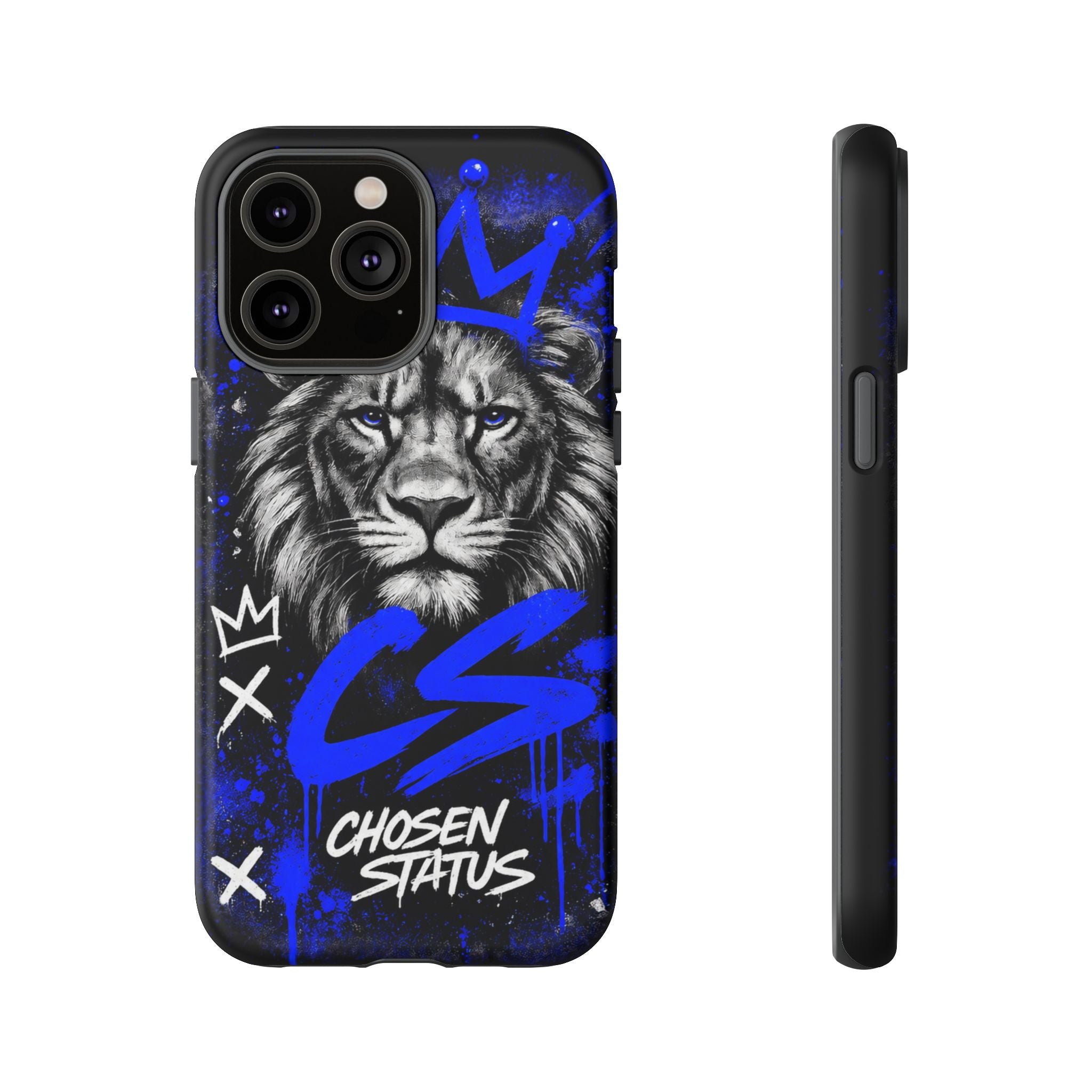 Lion “Chosen Status” Phone Case — Blue Graffiti Protective Cover