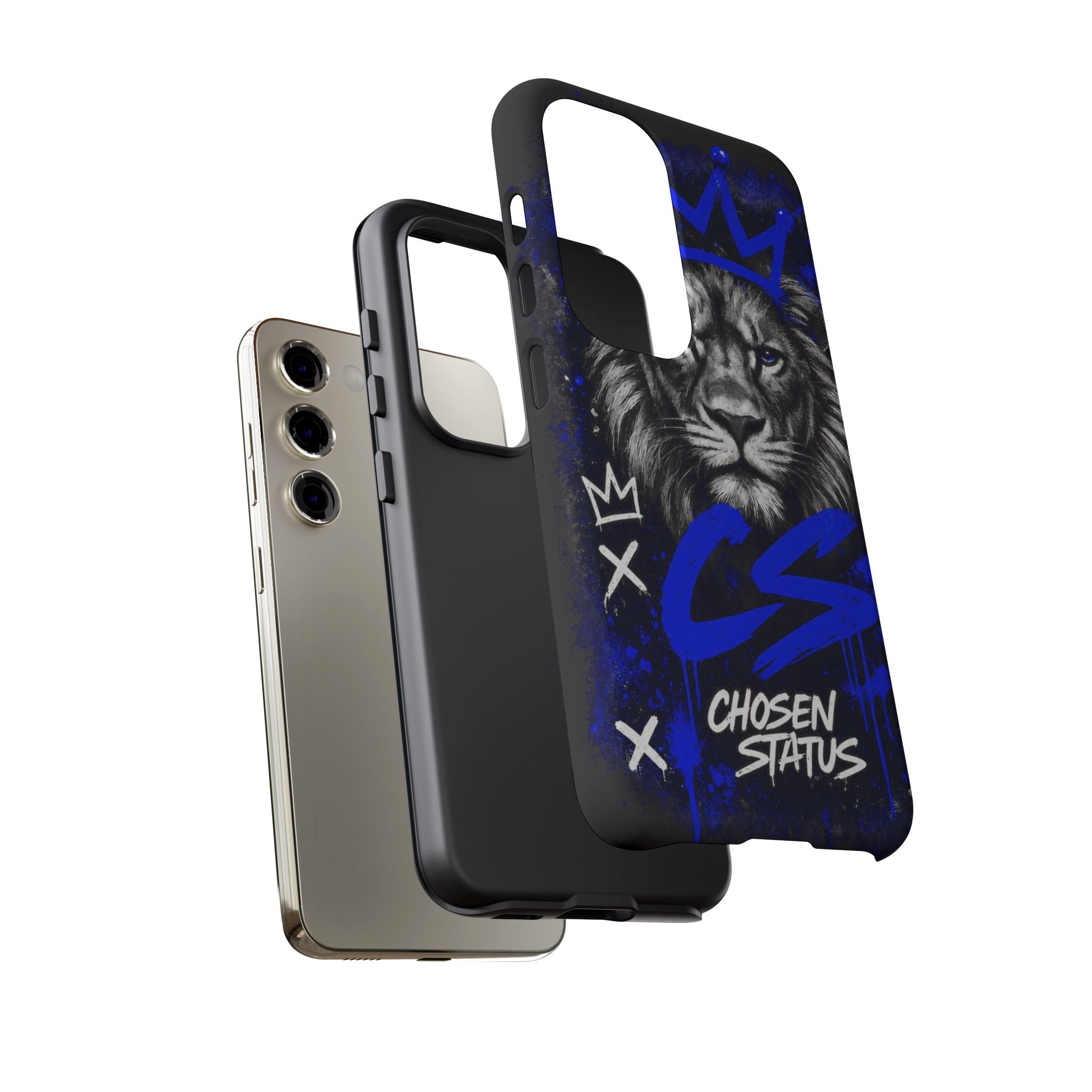 Lion “Chosen Status” Phone Case — Blue Graffiti Protective Cover