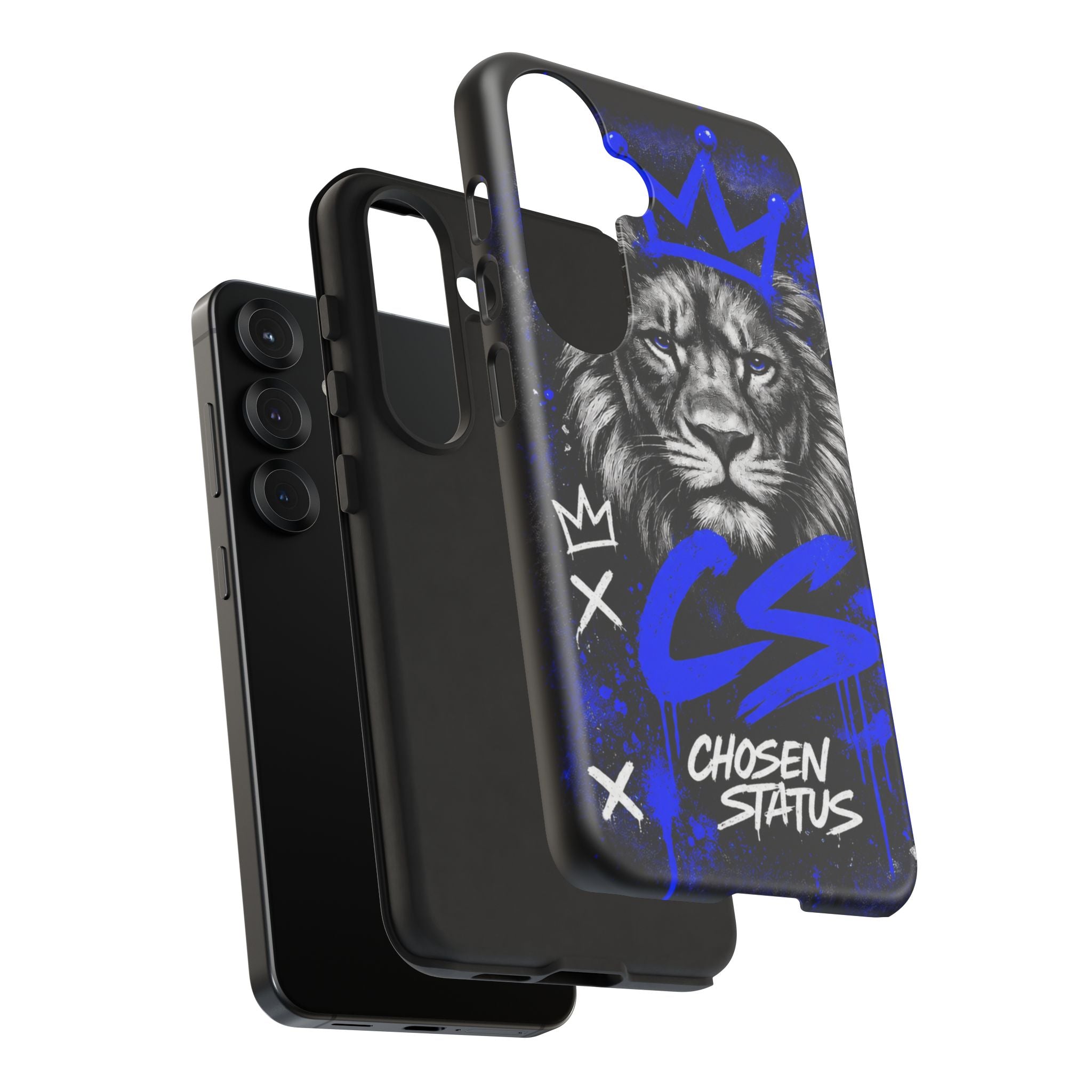 Lion “Chosen Status” Phone Case — Blue Graffiti Protective Cover