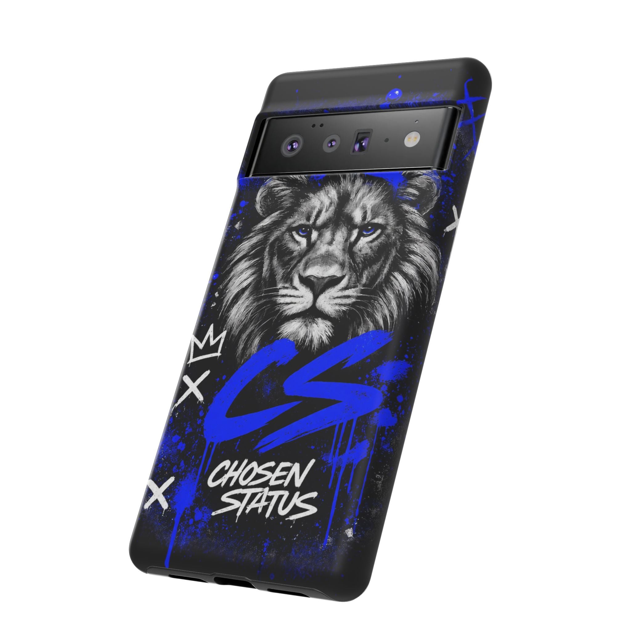 Lion “Chosen Status” Phone Case — Blue Graffiti Protective Cover
