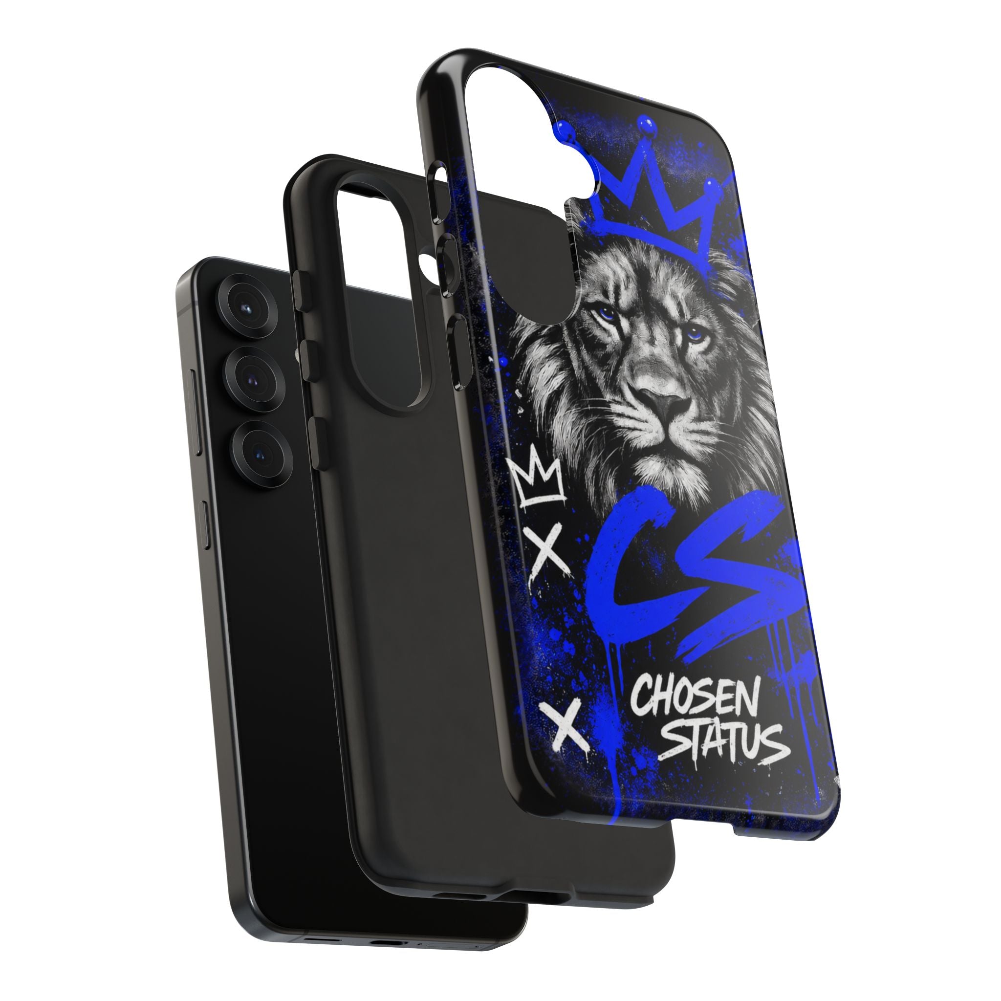 Lion “Chosen Status” Phone Case — Blue Graffiti Protective Cover