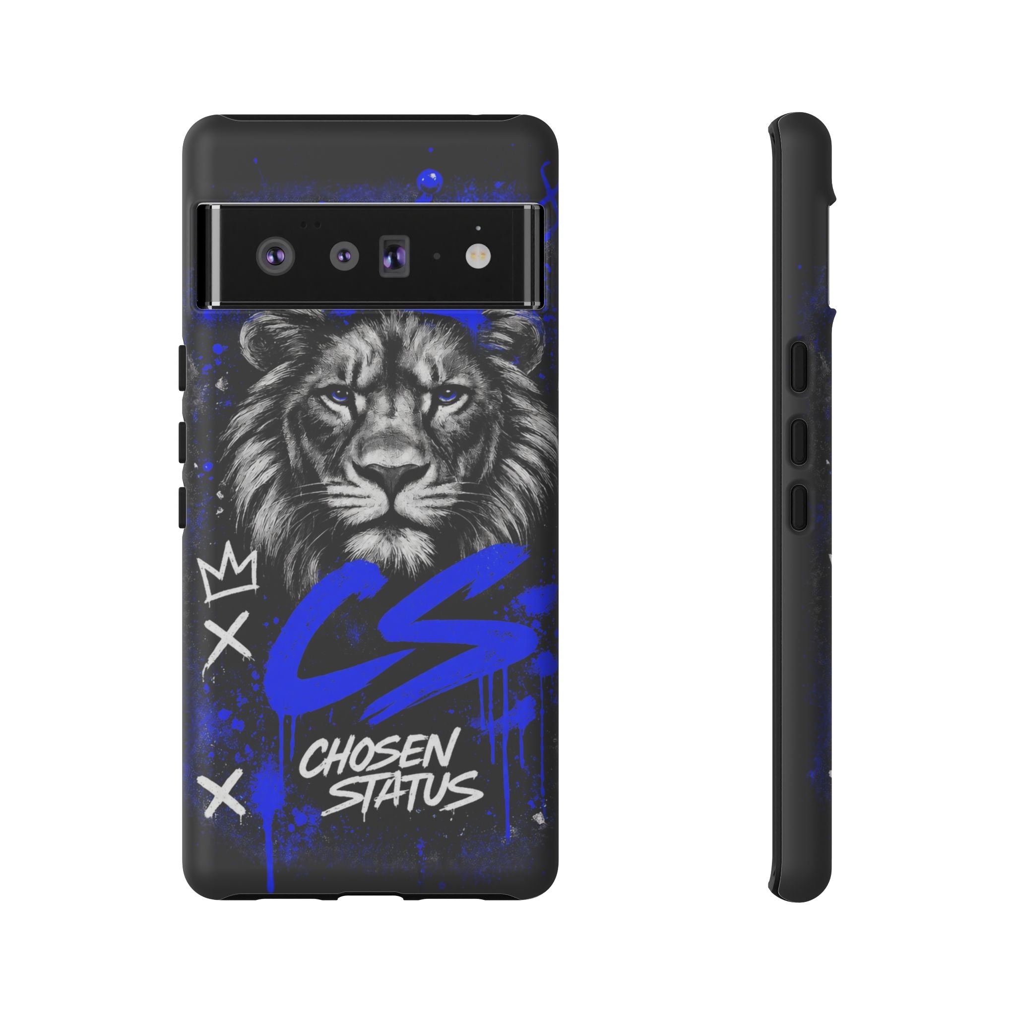 Lion “Chosen Status” Phone Case — Blue Graffiti Protective Cover