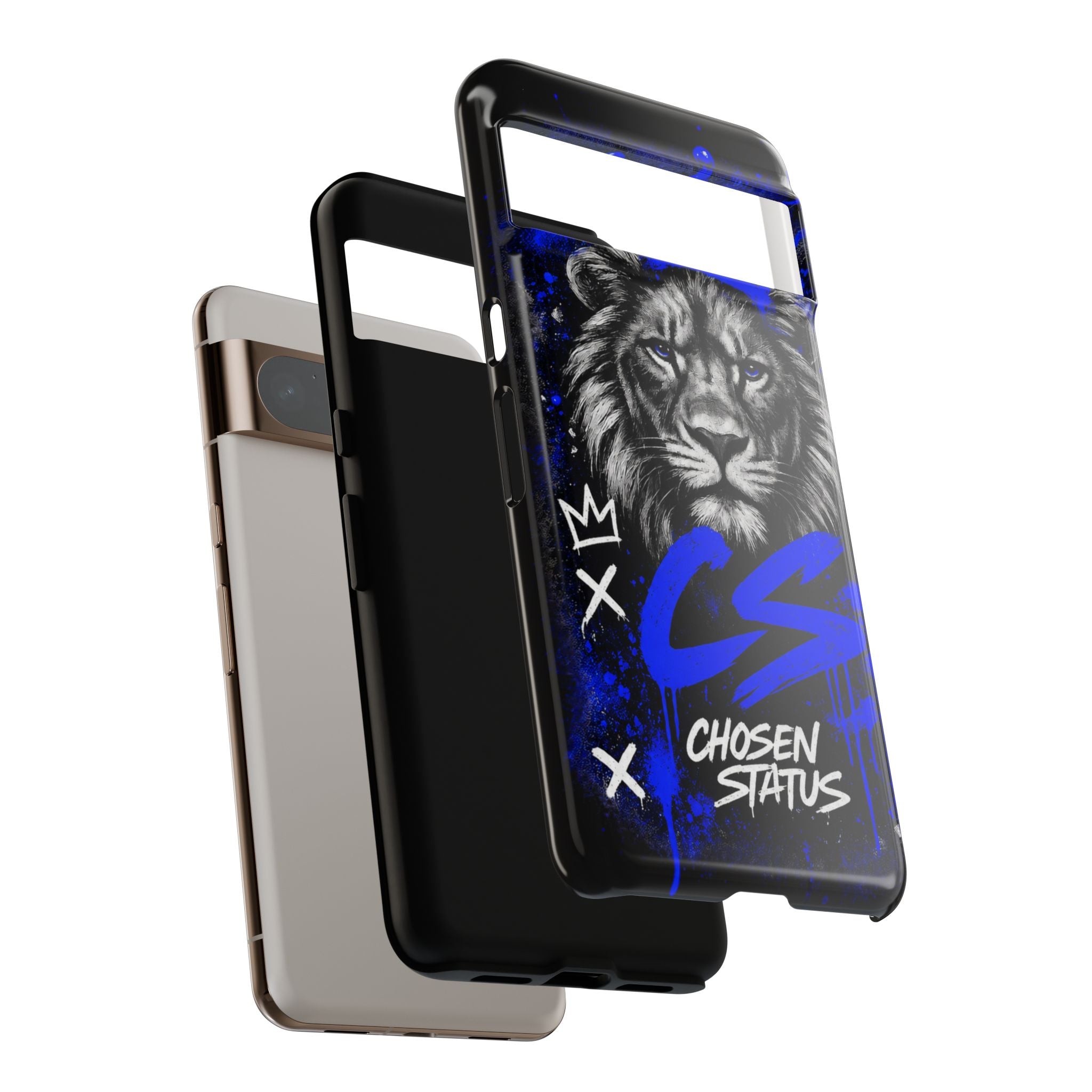Lion “Chosen Status” Phone Case — Blue Graffiti Protective Cover