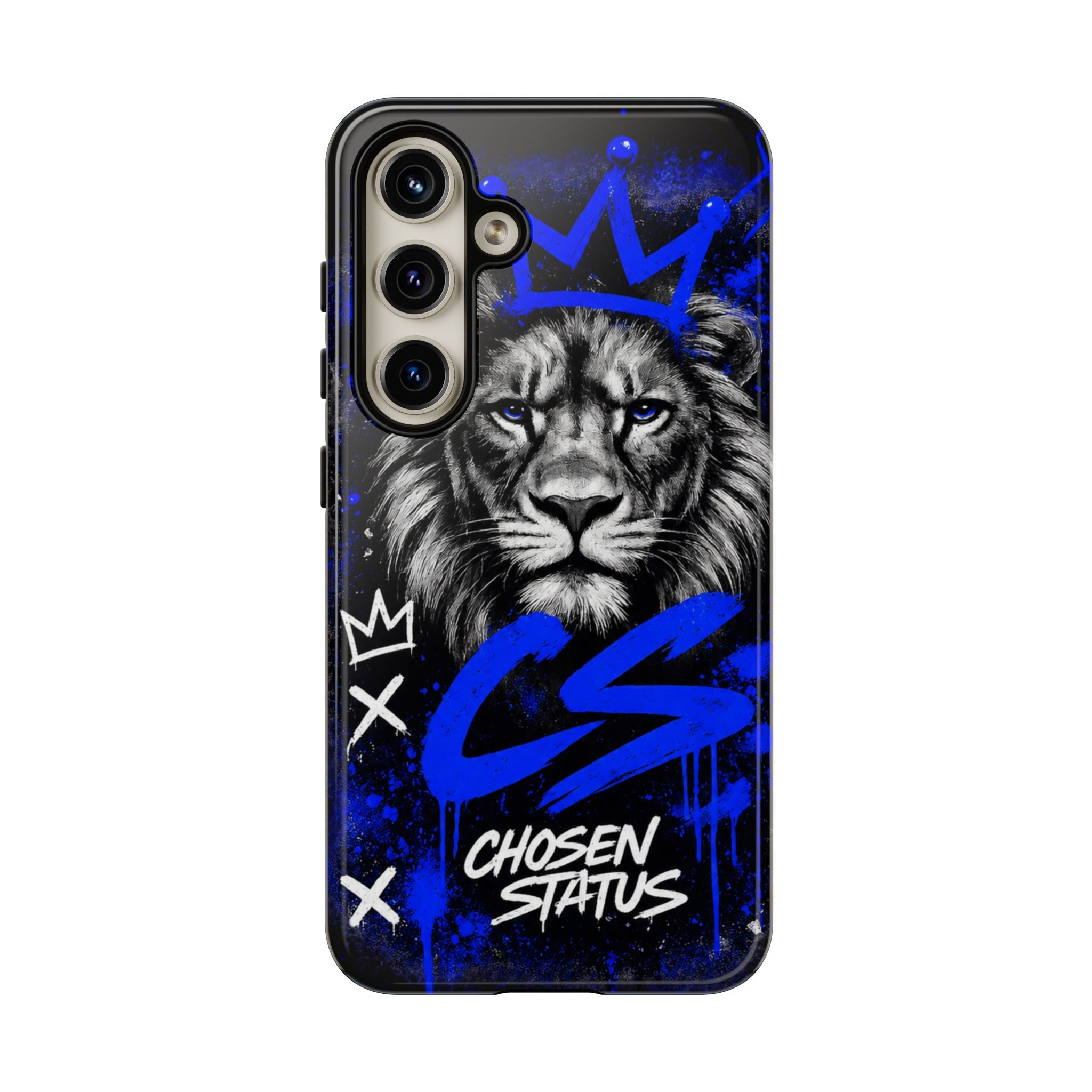 Lion “Chosen Status” Phone Case — Blue Graffiti Protective Cover
