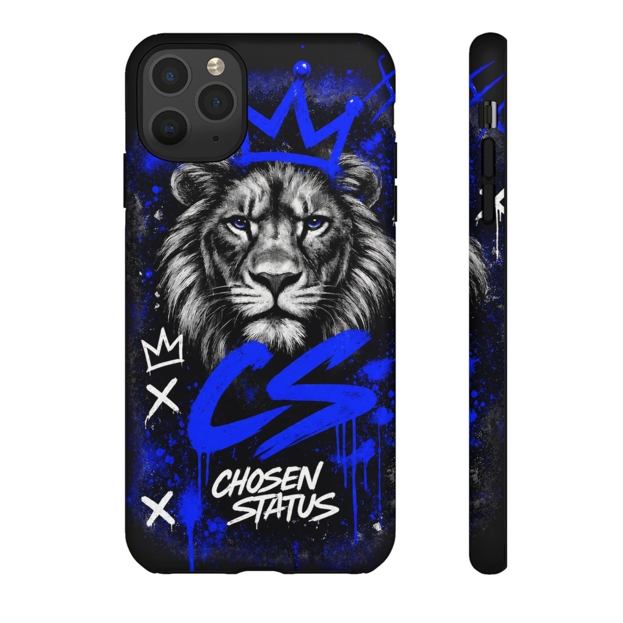 Lion “Chosen Status” Phone Case — Blue Graffiti Protective Cover