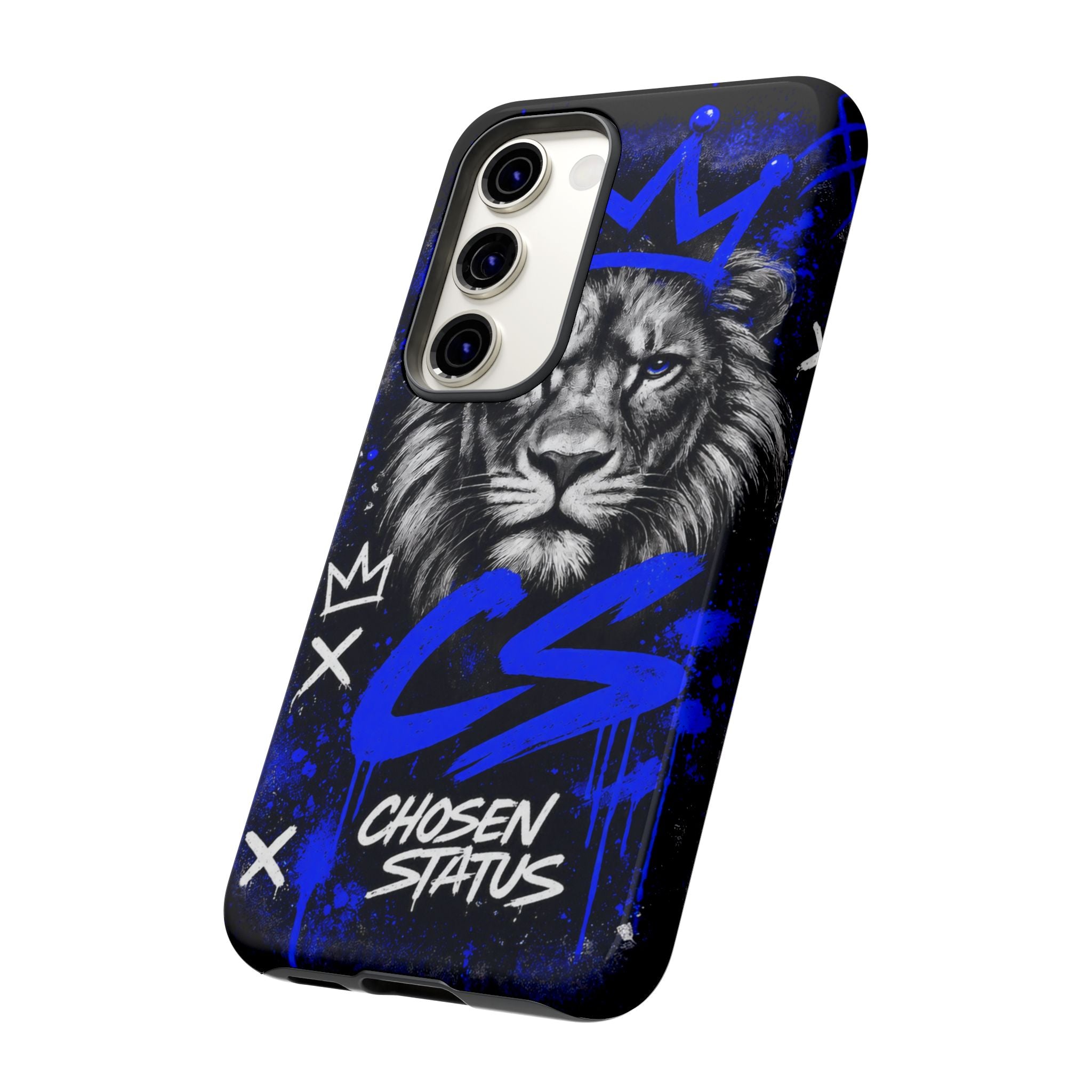 Lion “Chosen Status” Phone Case — Blue Graffiti Protective Cover