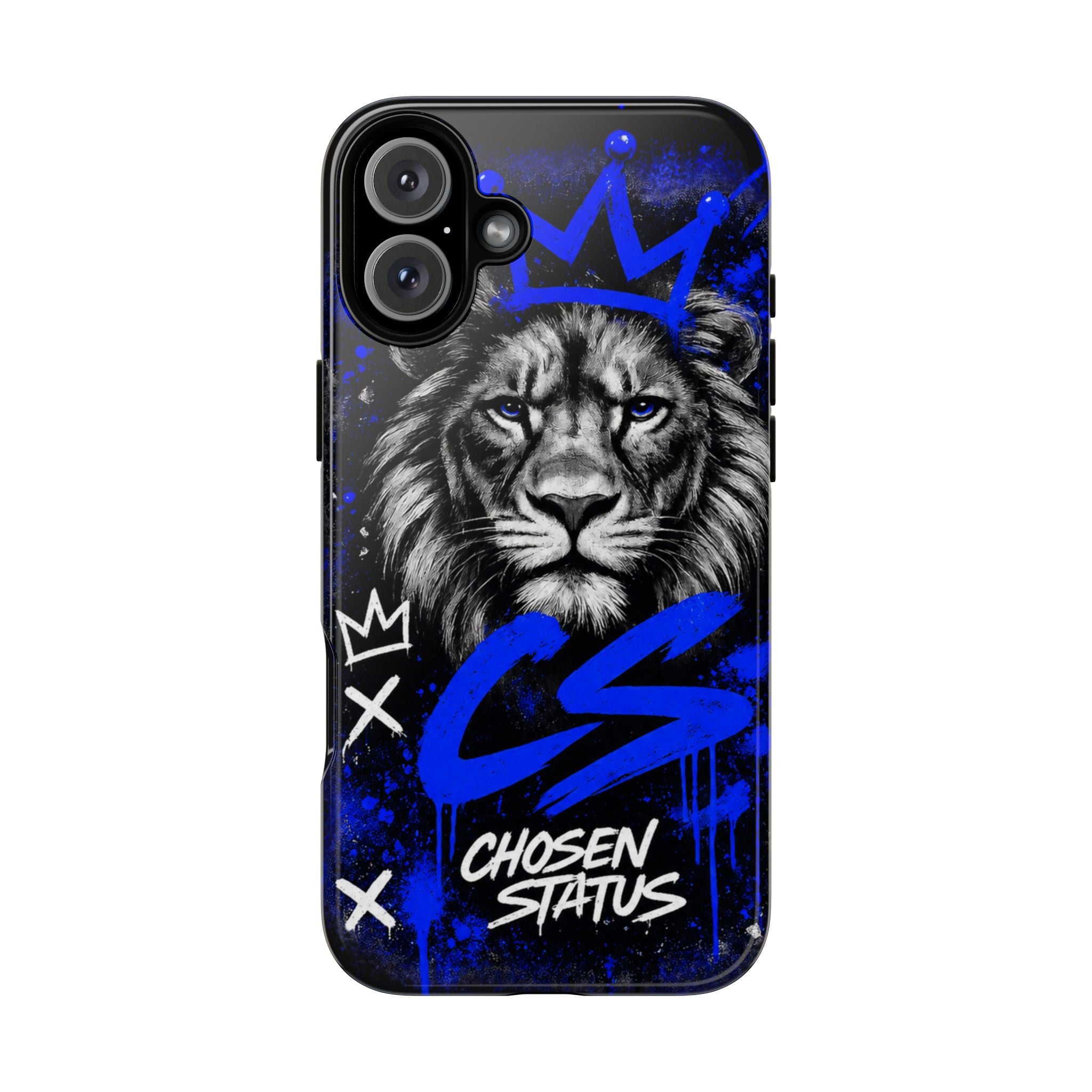 Lion “Chosen Status” Phone Case — Blue Graffiti Protective Cover