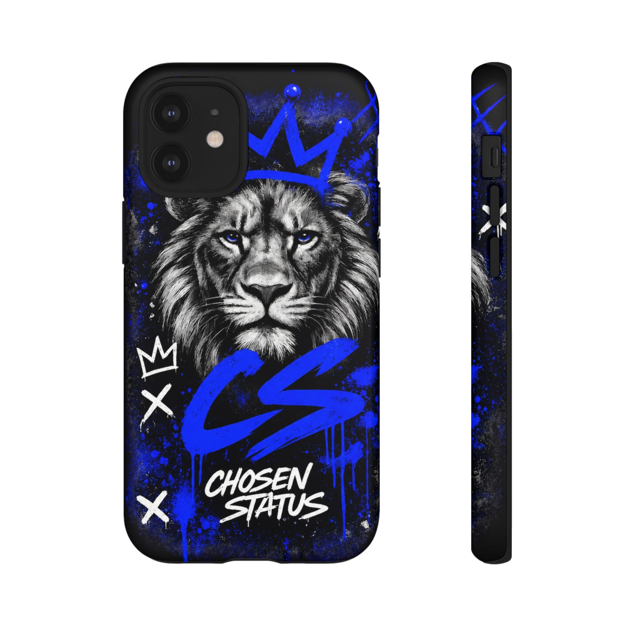 Lion “Chosen Status” Phone Case — Blue Graffiti Protective Cover
