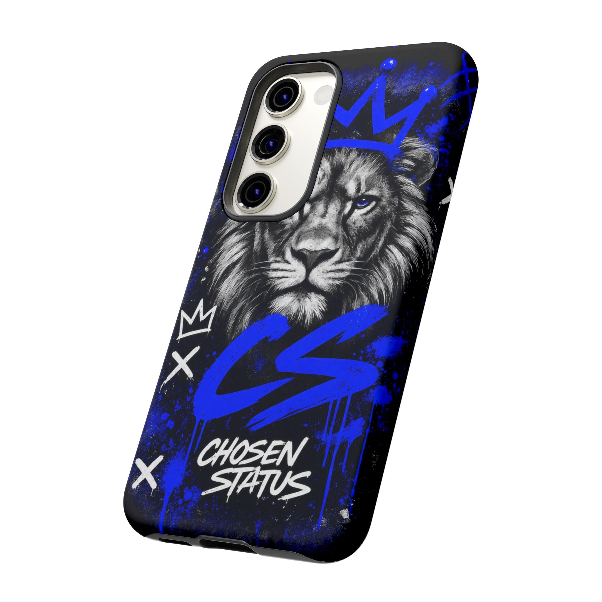 Lion “Chosen Status” Phone Case — Blue Graffiti Protective Cover