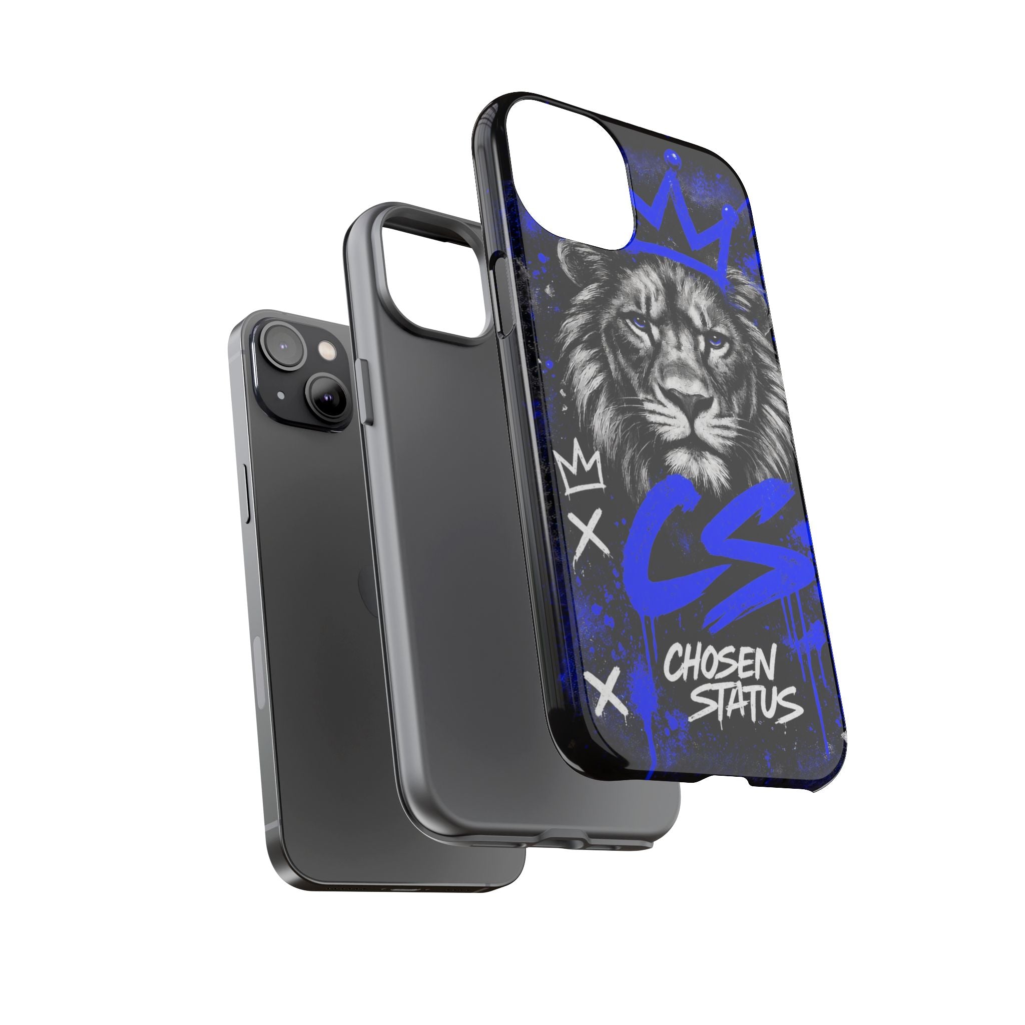 Lion “Chosen Status” Phone Case — Blue Graffiti Protective Cover