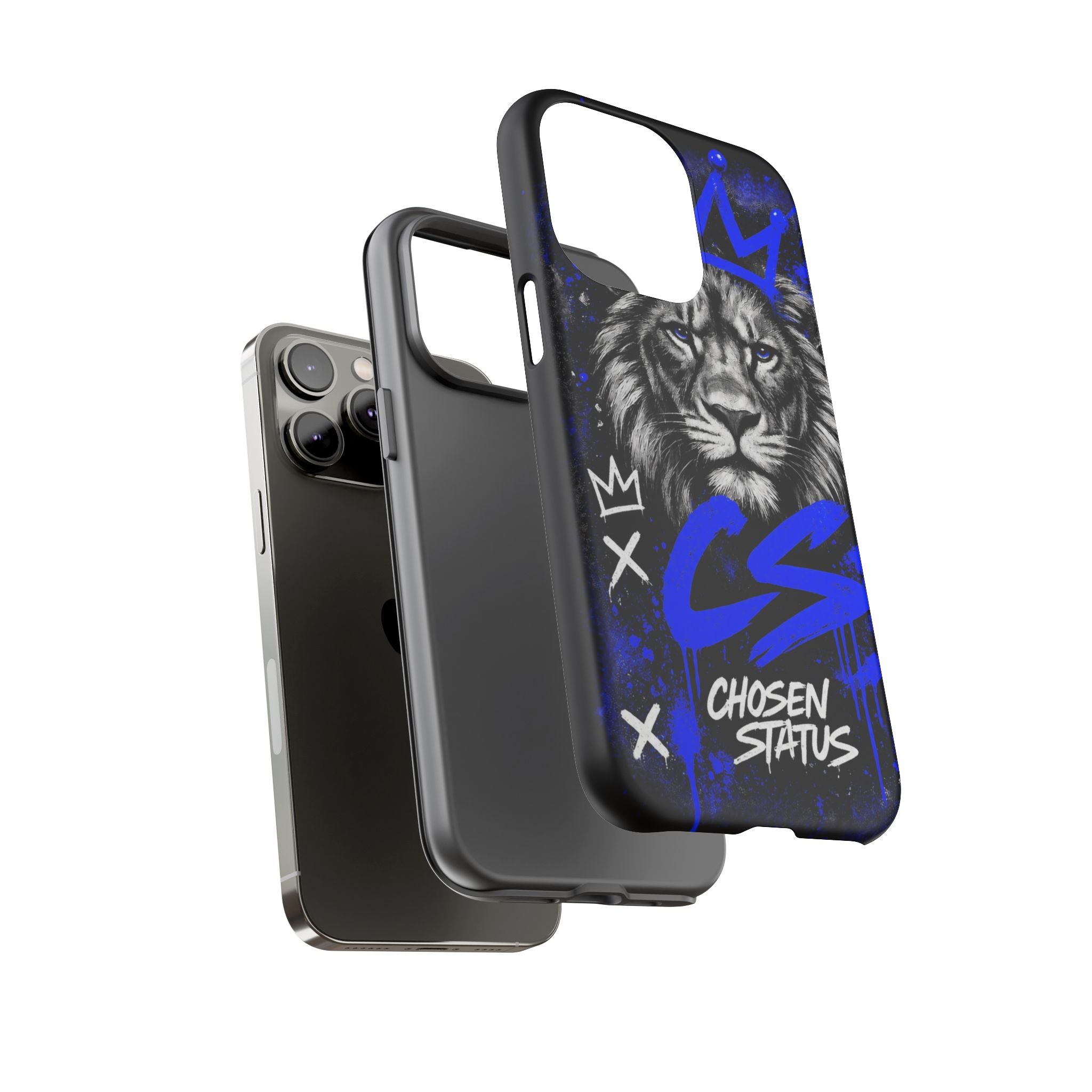Lion “Chosen Status” Phone Case — Blue Graffiti Protective Cover