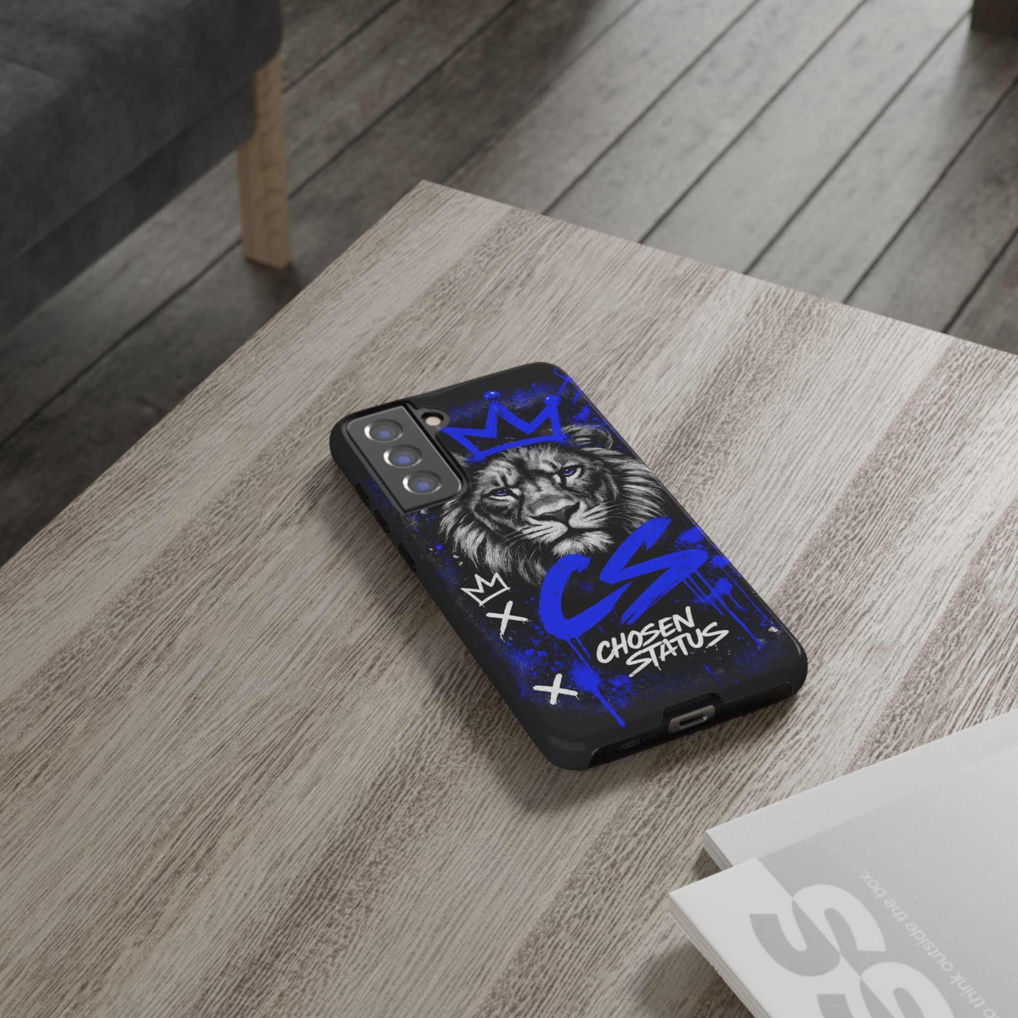 Lion “Chosen Status” Phone Case — Blue Graffiti Protective Cover
